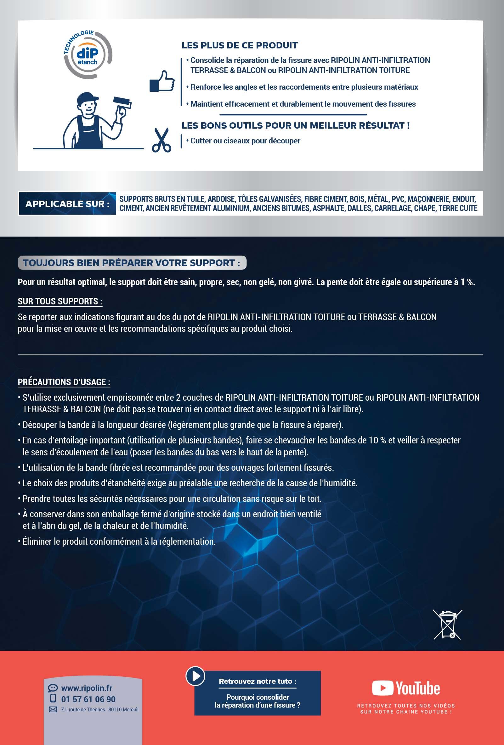 Bande fibrée anti-infiltration 10MX9CM Ripolin Dip Etanch Invisible - 4