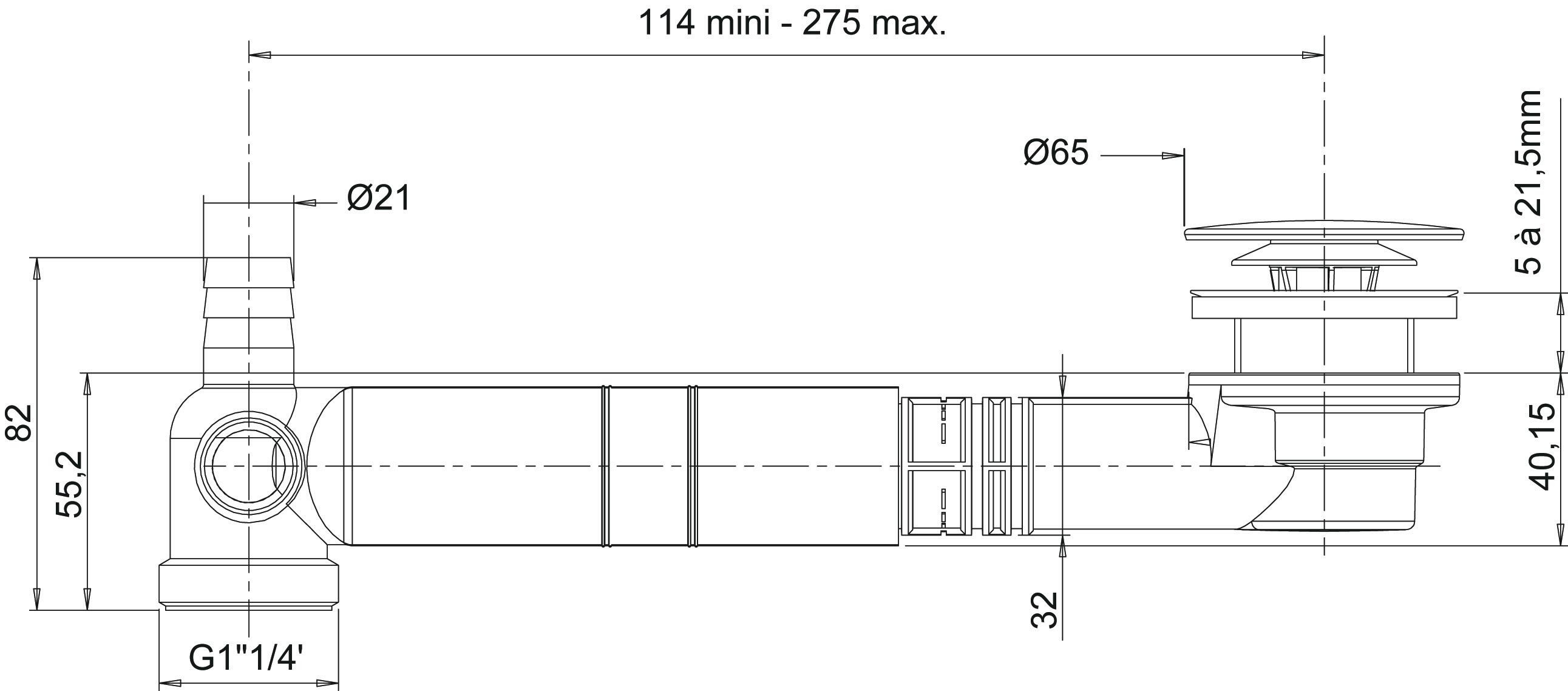 Siphon pour lavabo gain de place, Diam.1