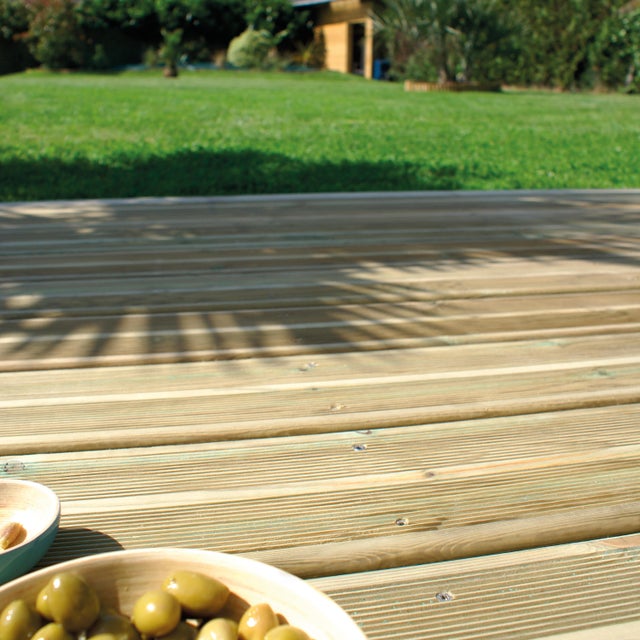 Lame terrasse bois en pin vert KUHMO2 ECO, L.240 x l.12 cm x Ep.21 mm