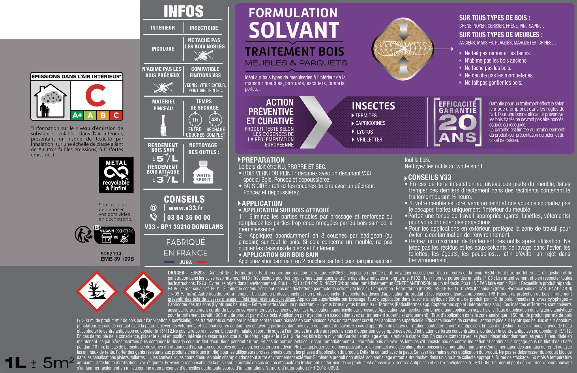 Traitement du bois meuble, parquet et boiserie V33 0.5 l - 3