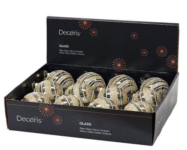 Bola de natal riscas glitter vidro ⌀8 cm champagne (formato sortido)