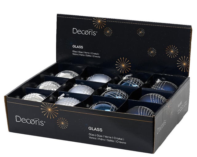 Bola de natal geométrica vidro ⌀8 cm azul/prateado (cor sortida)