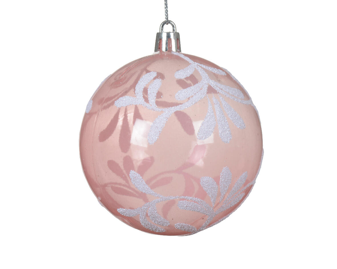 Bola para árvore de natal com folhas 8cm rosa - 2