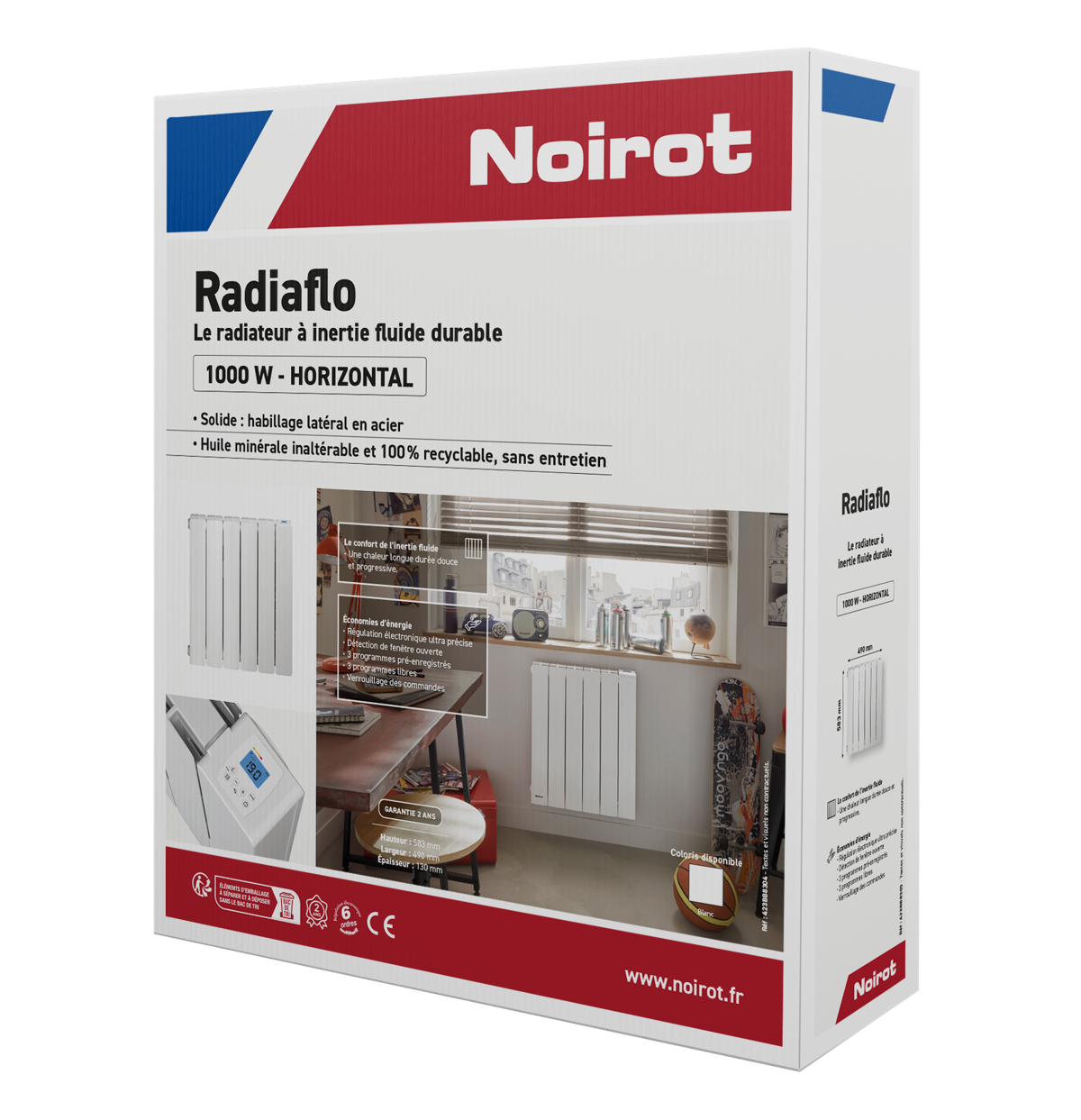 Radiateur électrique à inertie fluide 2000 W NOIROT Radiaflo horizontal blanc - 4