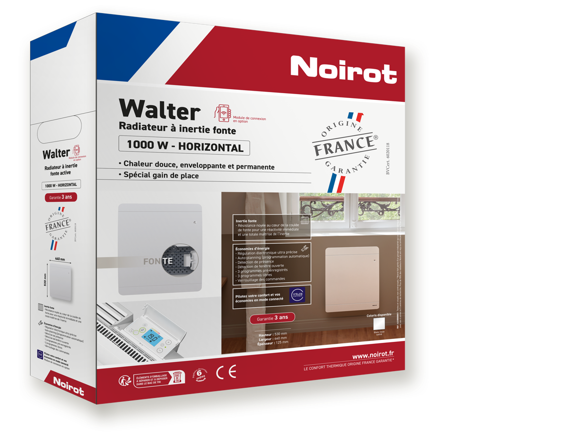 Radiateur électrique à inertie fonte Walter Noirot 1000W horizontal blanc - 5