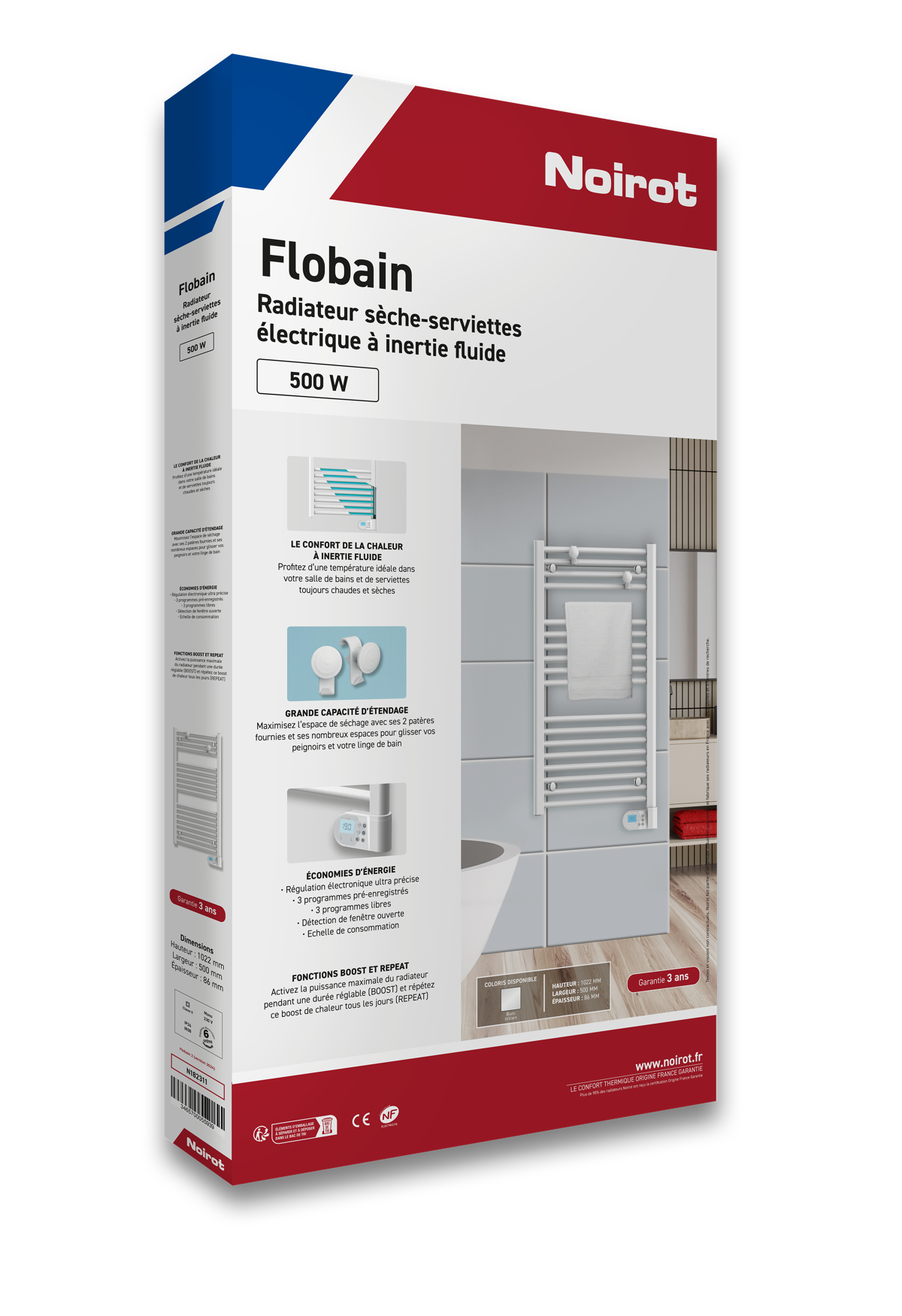 Sèche-serviettes électrique NOIROT 500W, H102.2 x l50 cm Flobain II Noirot - 4