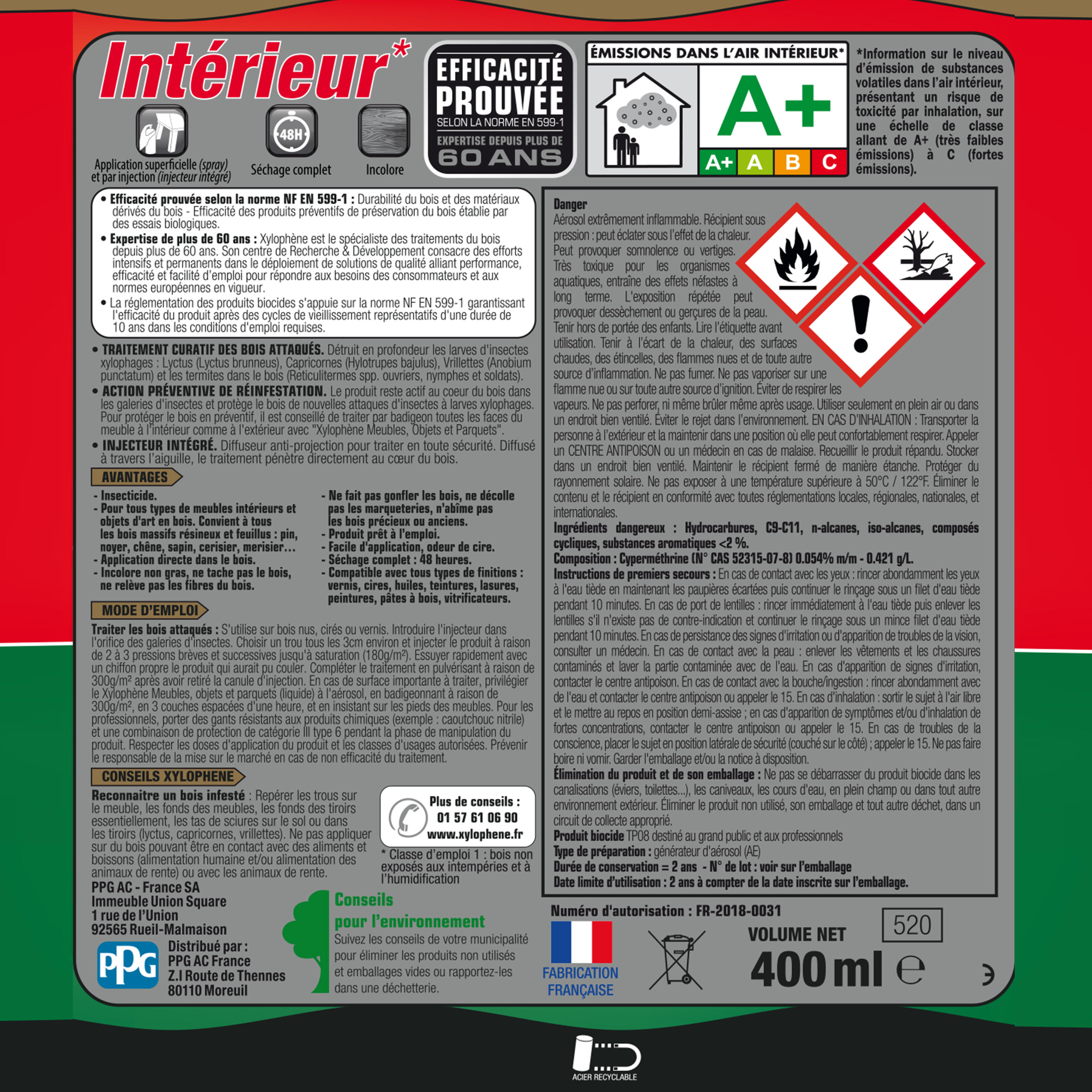 Traitement du bois meuble, parquet et boiserie XYLOPHENE 0.4 l - 5
