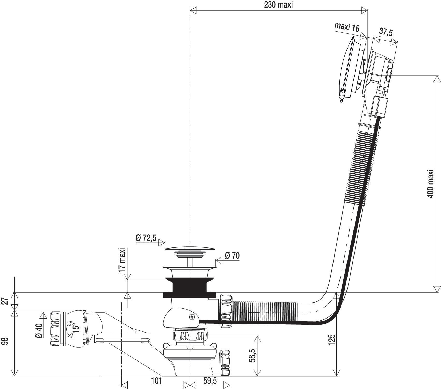 Vidage pour baignoire avec volant vidage baignoire automatique, clapet laiton ch - 2