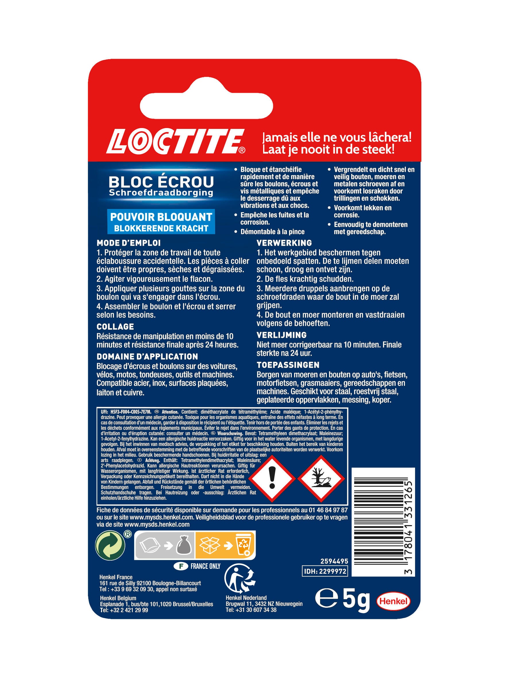 Colle de fixation LOCTITE C bloc écrou, 5 ml - 6