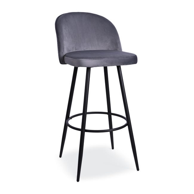 Tabouret Houndi en Velours Gris – Lot de 2