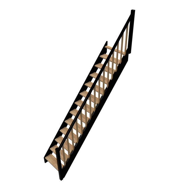 Escalier droit noir Deva bi-color 13 marches bois SCM rampe à droite, l.77.9 cm