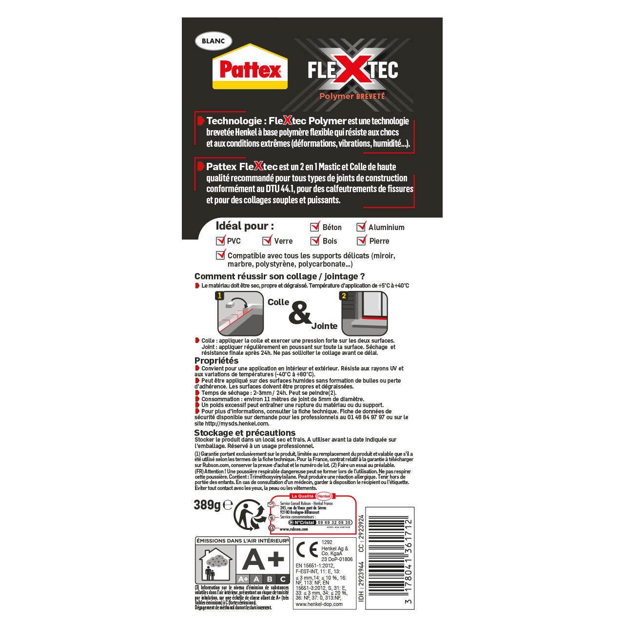 Lot de 3 colle de fixation MS polymère Colle & jointe flextec PATTEX, 389 g blan - 6