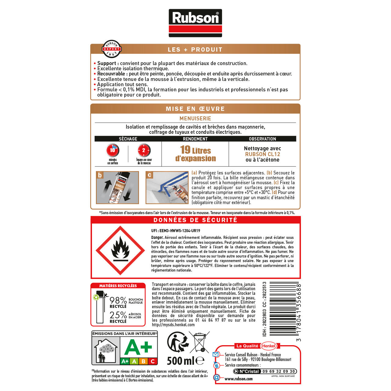 Mousse expansive polyuréthane menuiserie manuelle 500 ml - RUBSON - 3