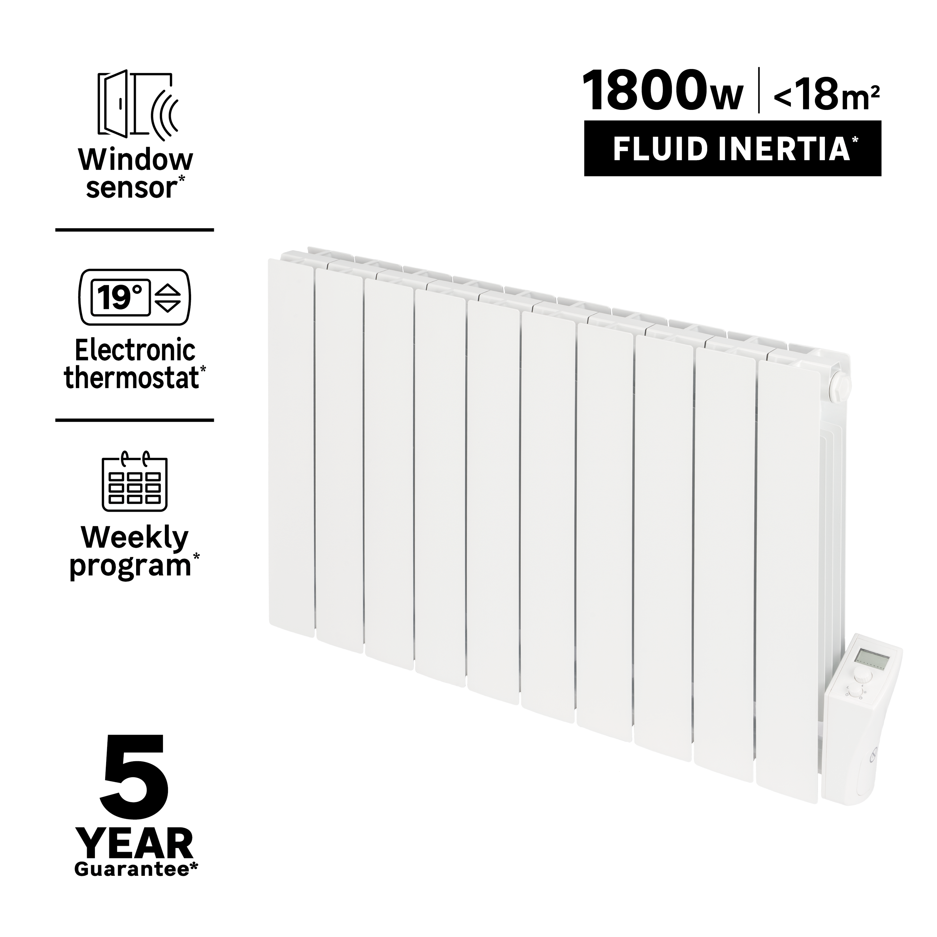Radiateur électrique à inertie fluide 1800 W No name horizontal blanc - 6