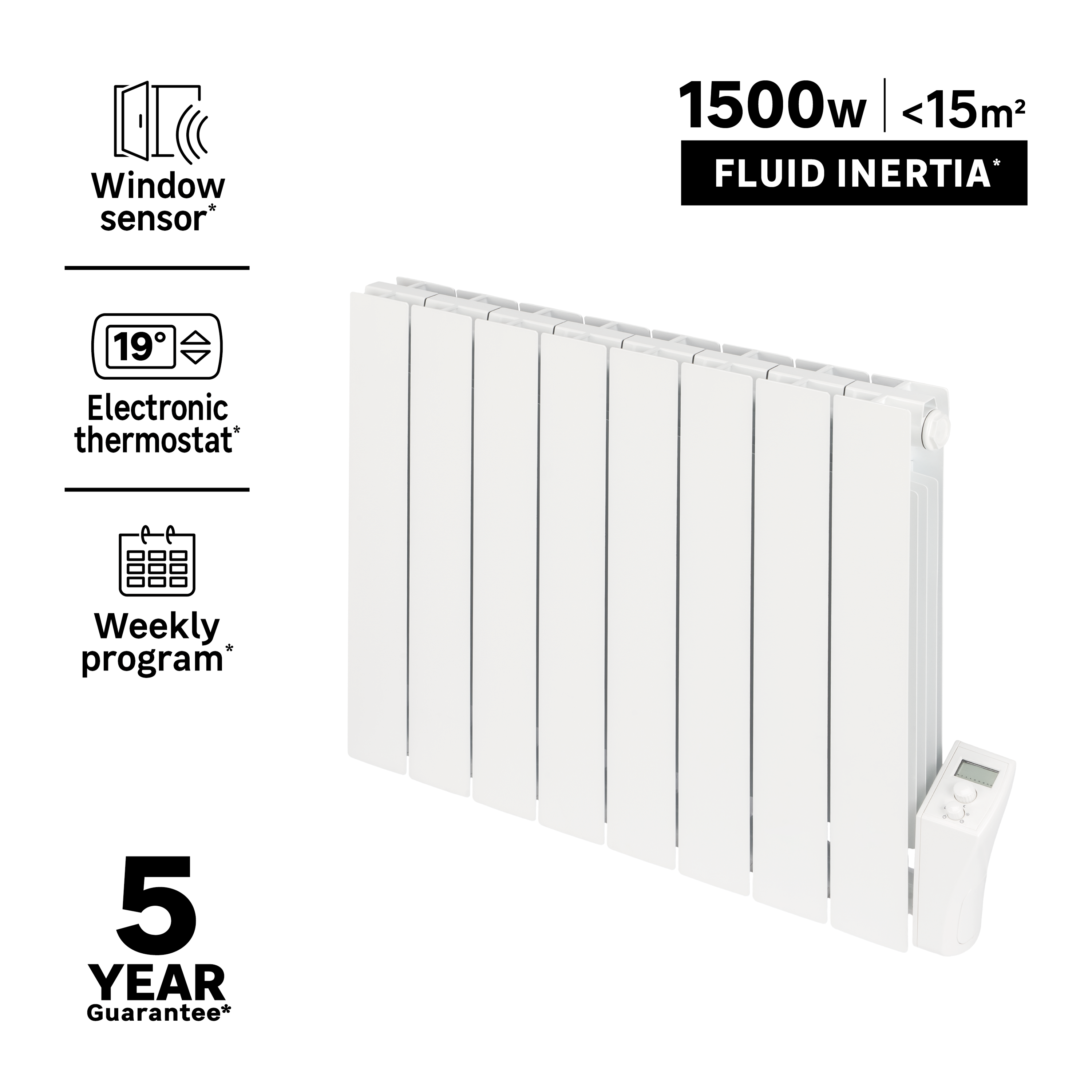 Radiateur électrique à inertie fluide 1500 W No name horizontal blanc - 5