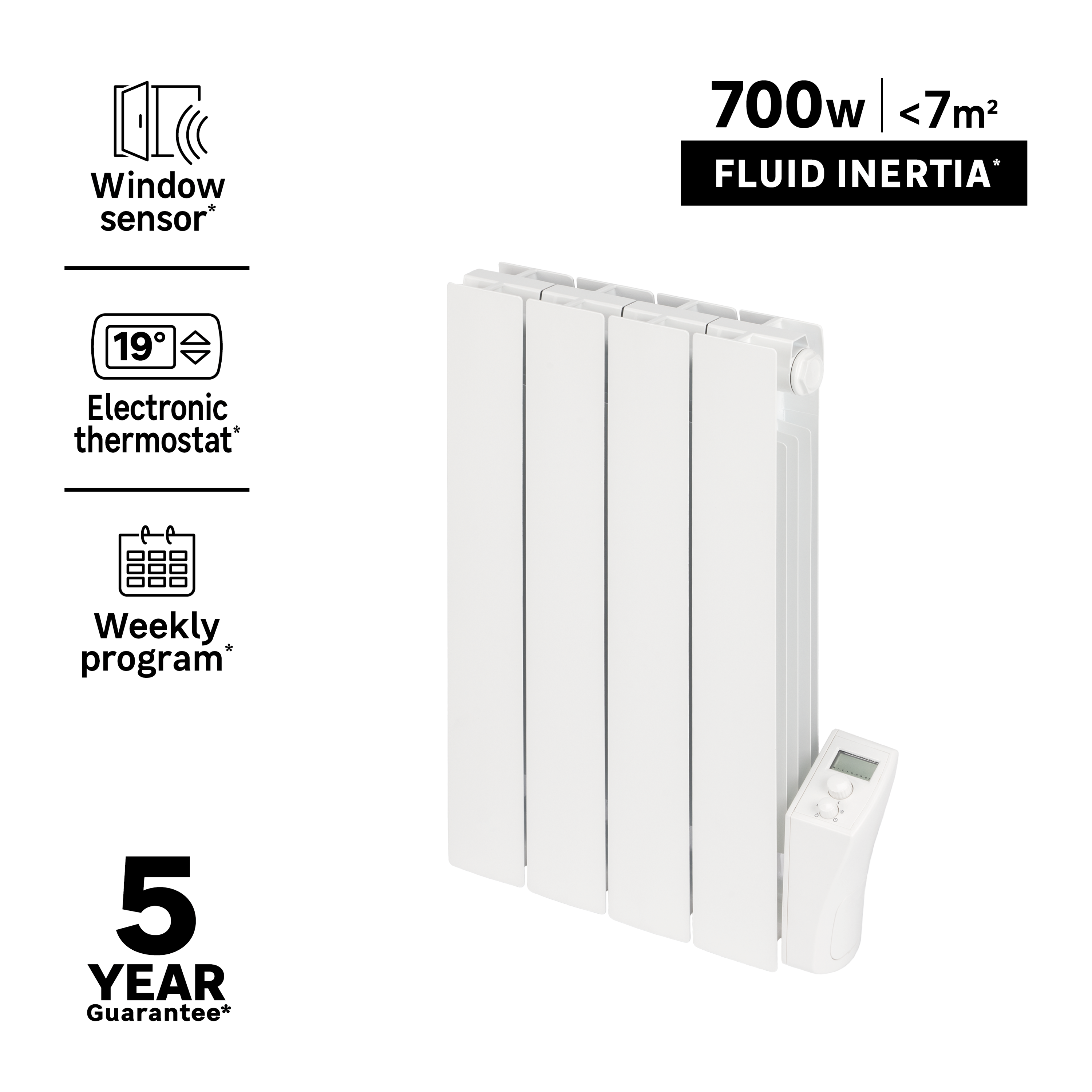 Radiateur électrique à inertie fluide 700 W No name horizontal blanc - 6