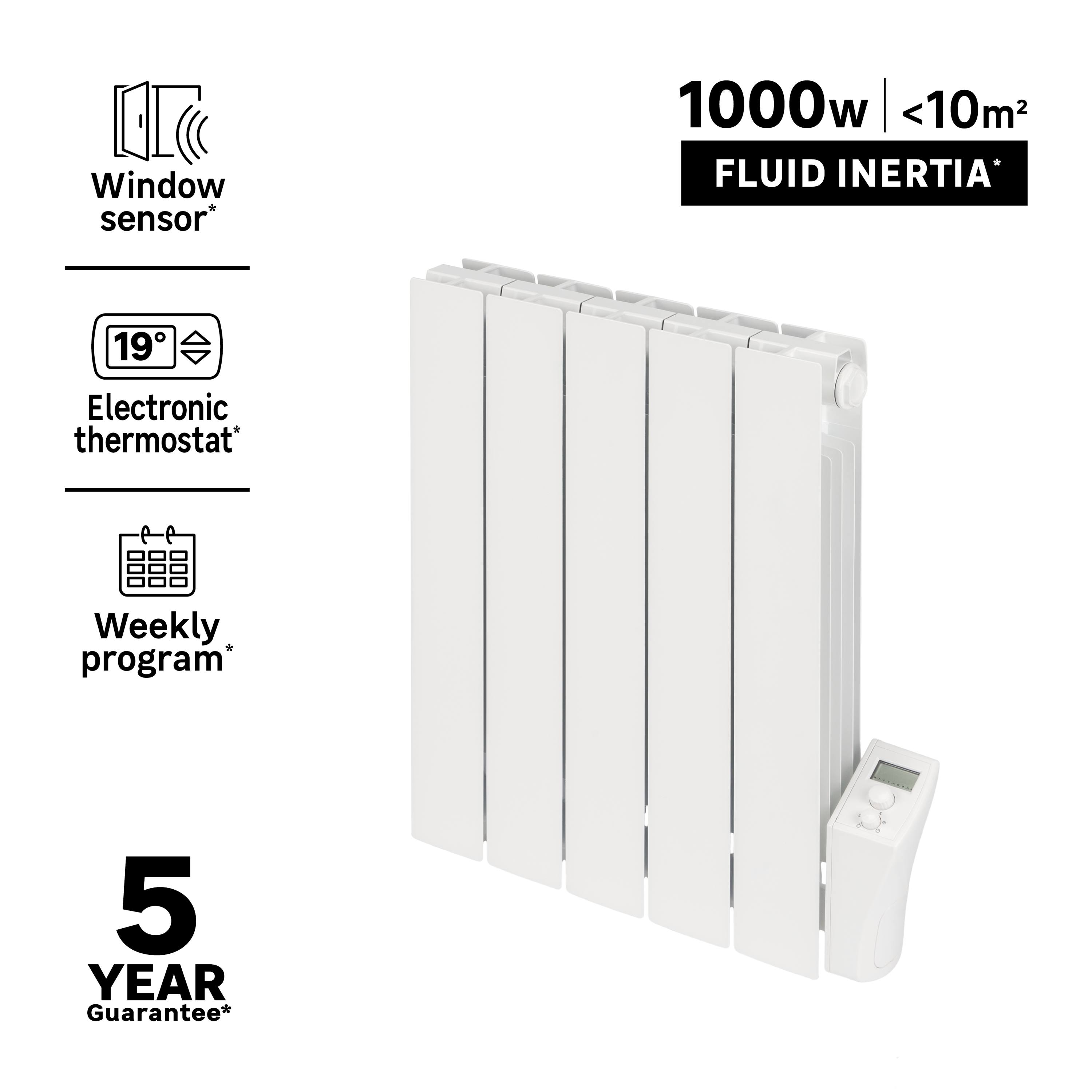 Radiateur électrique à inertie fluide 1000 W No name horizontal blanc - 6