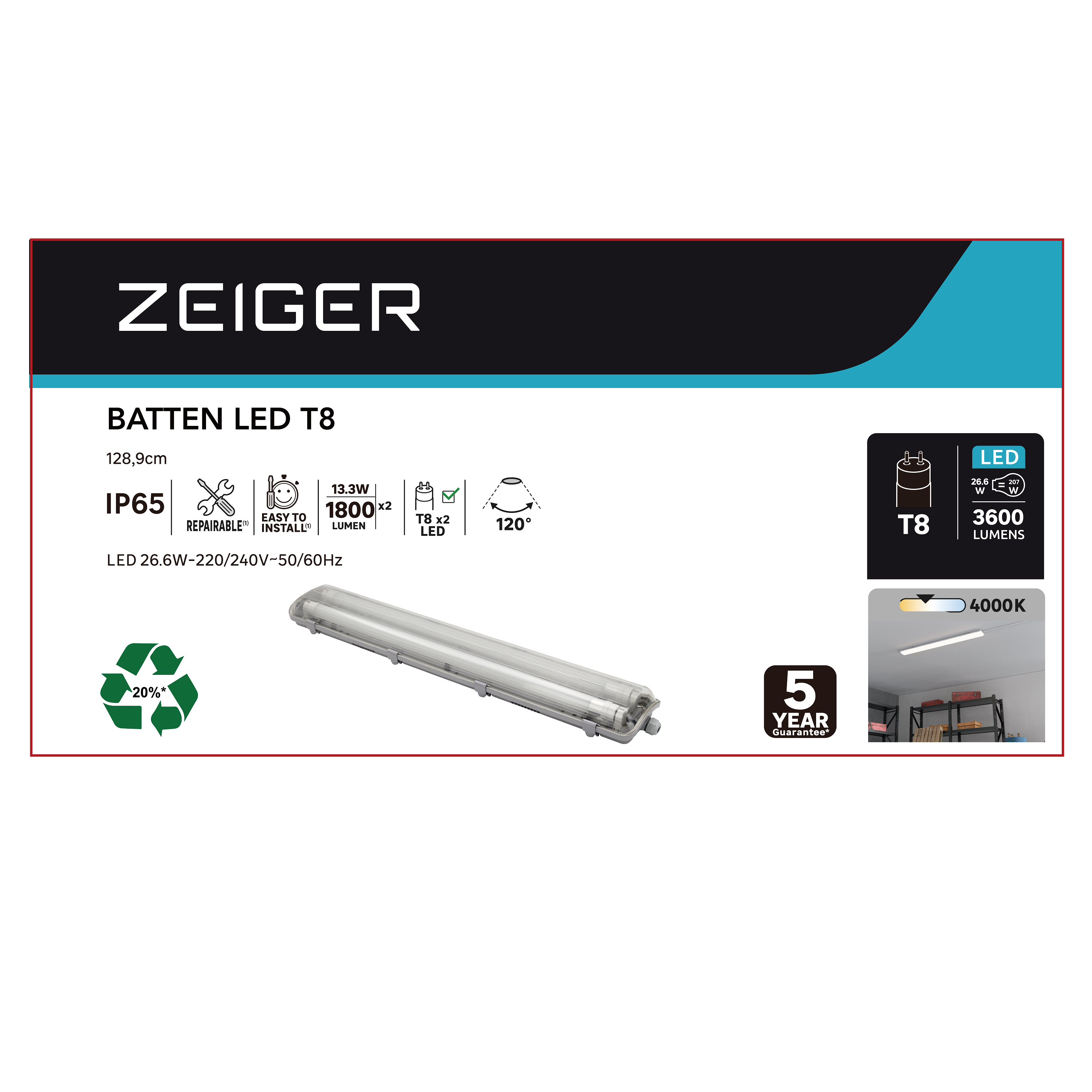 Réglette LED 127,5 cm IP65 4000 K  - ZEIGER - 7