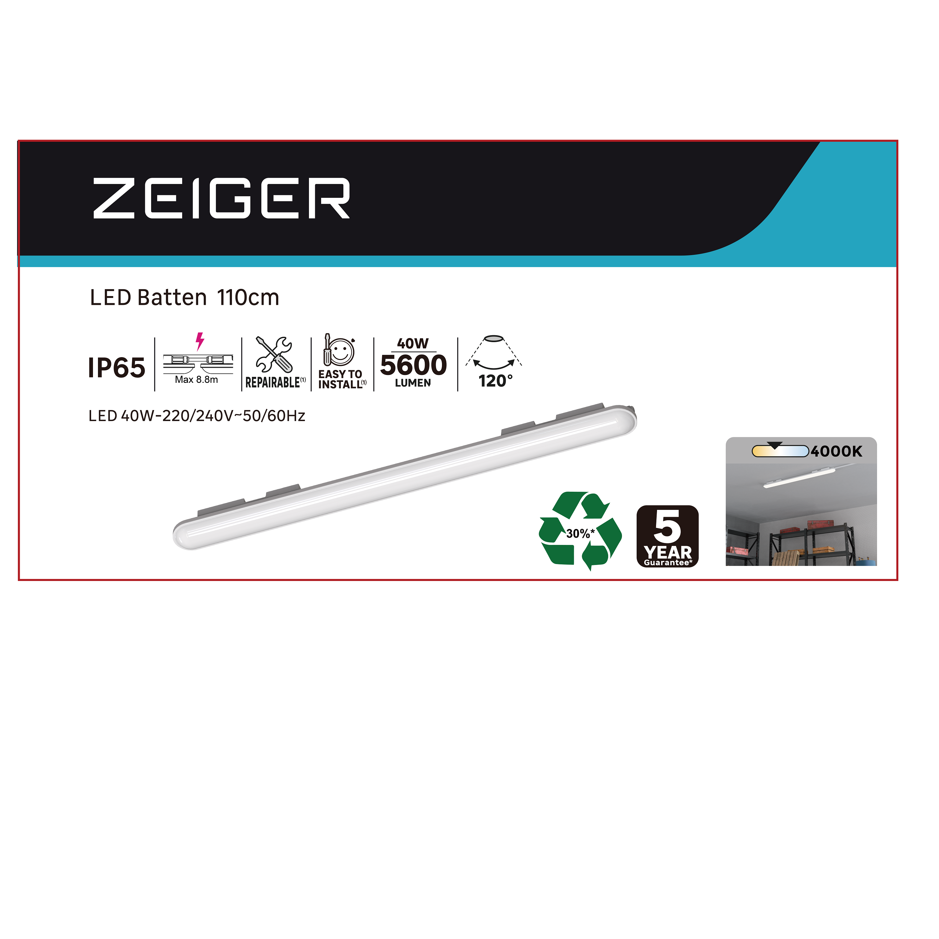 Réglette étanche 110 cm IP65 4000 K - ZEIGER - 2