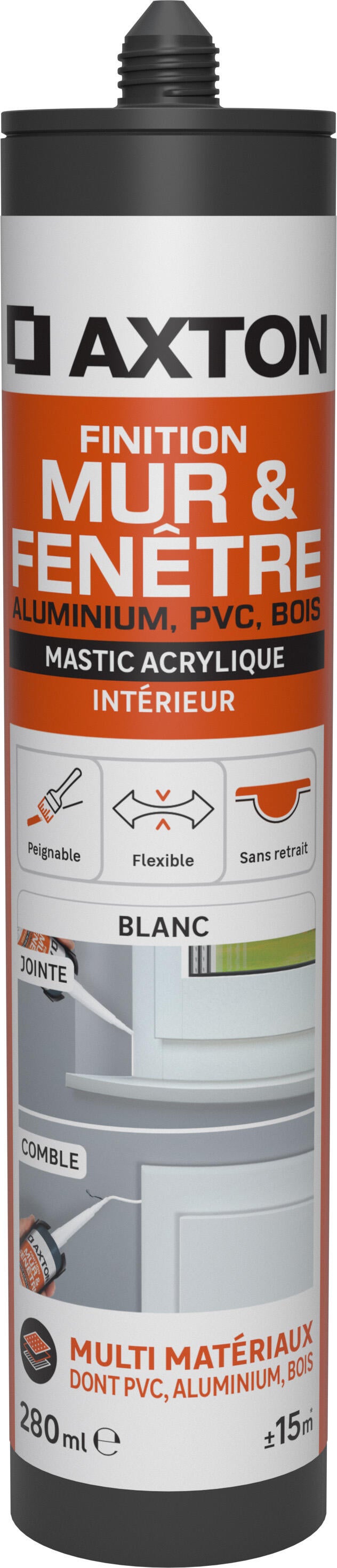 Mastic d'étanchéité murs et fenêtres intérieur blanc AXTON 280 ml