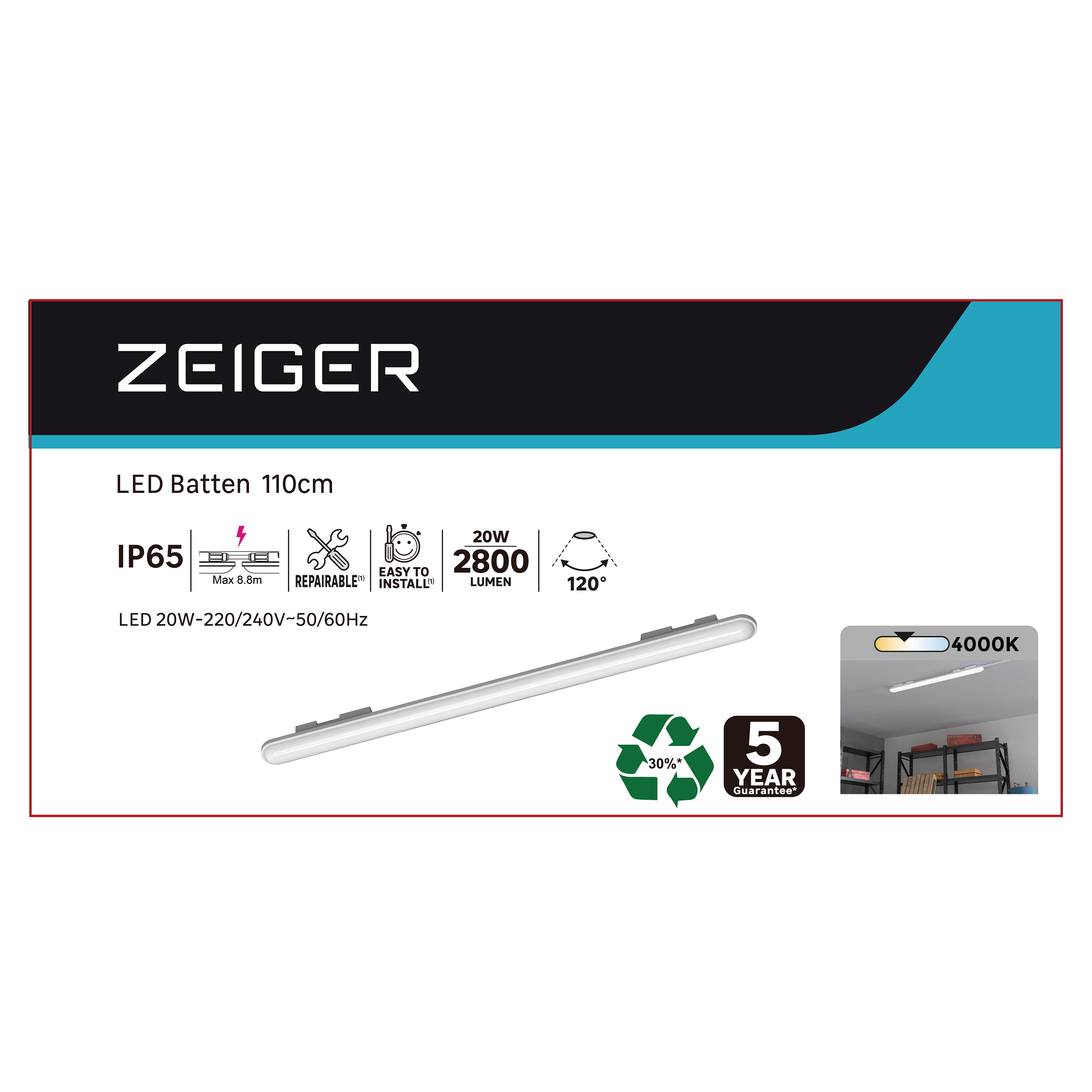 Réglette étanche 110 cm IP65 4000 K - ZEIGER - 4