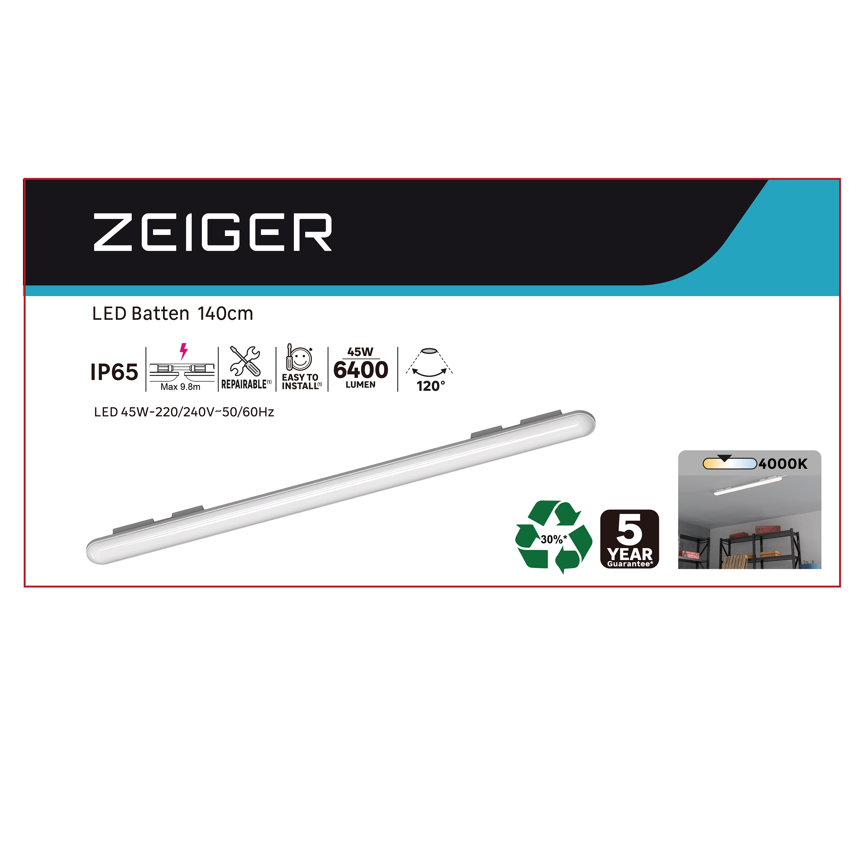 Réglette étanche 140 cm IP65 4000 K - ZEIGER - 4