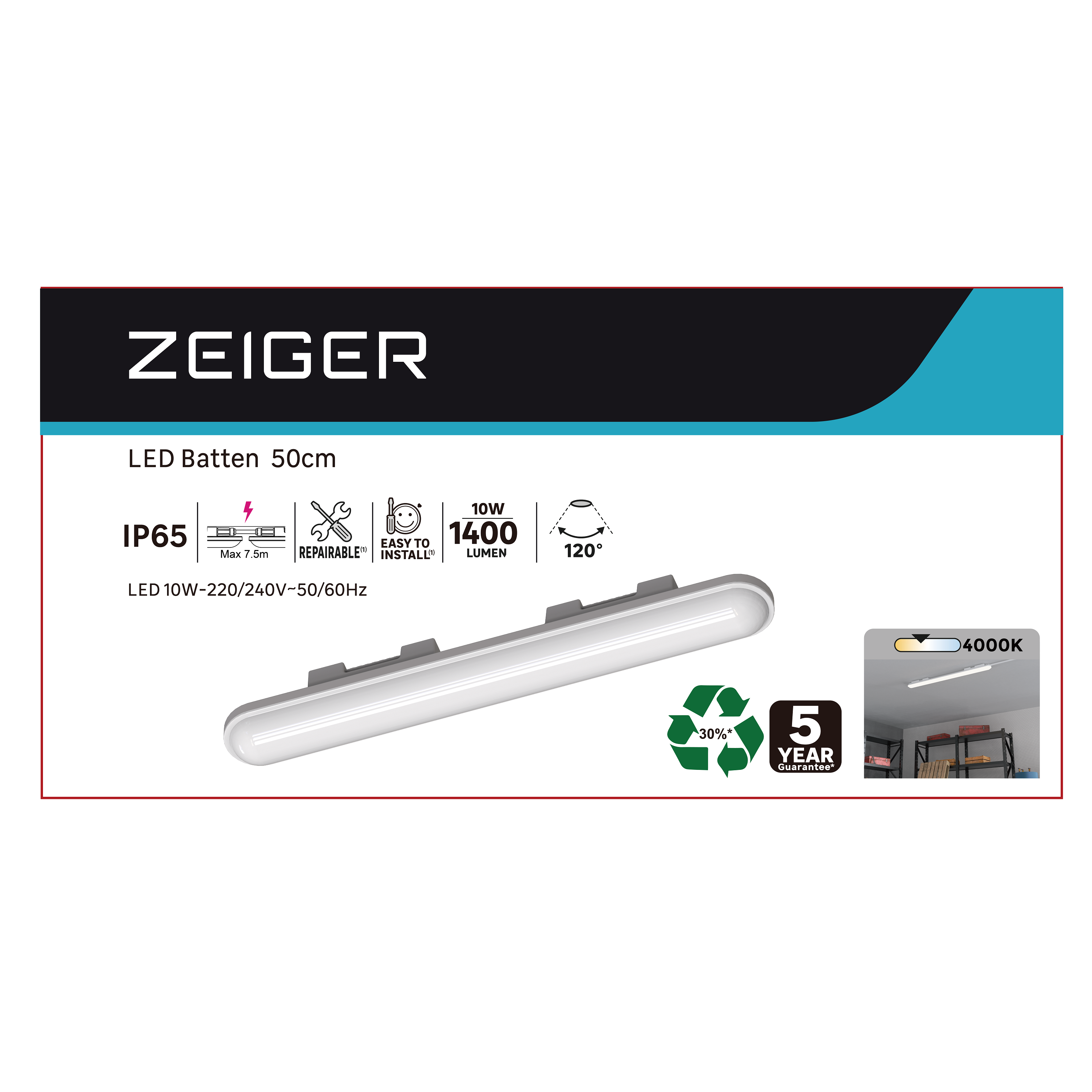 Réglette étanche 50 cm IP65 4000K  - ZEIGER - 6