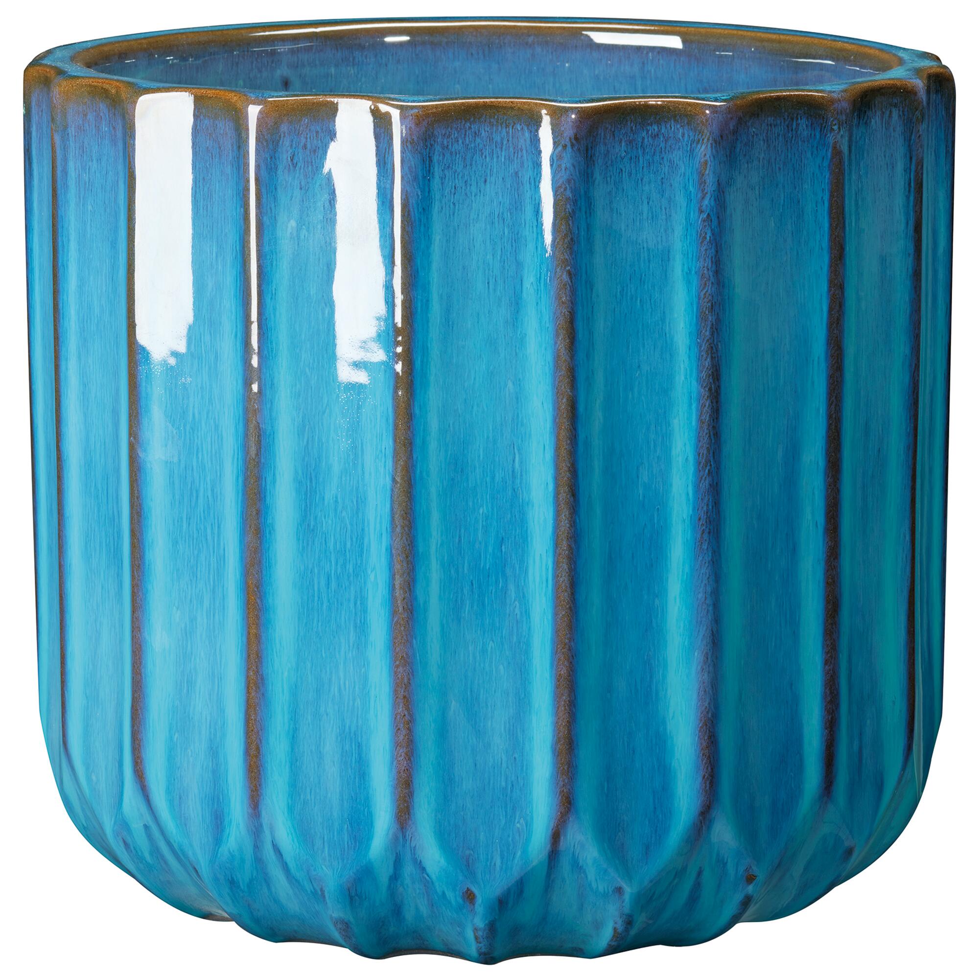 Maceta de terracota cilindro capri azul de 21.5x21.5x20.5cm