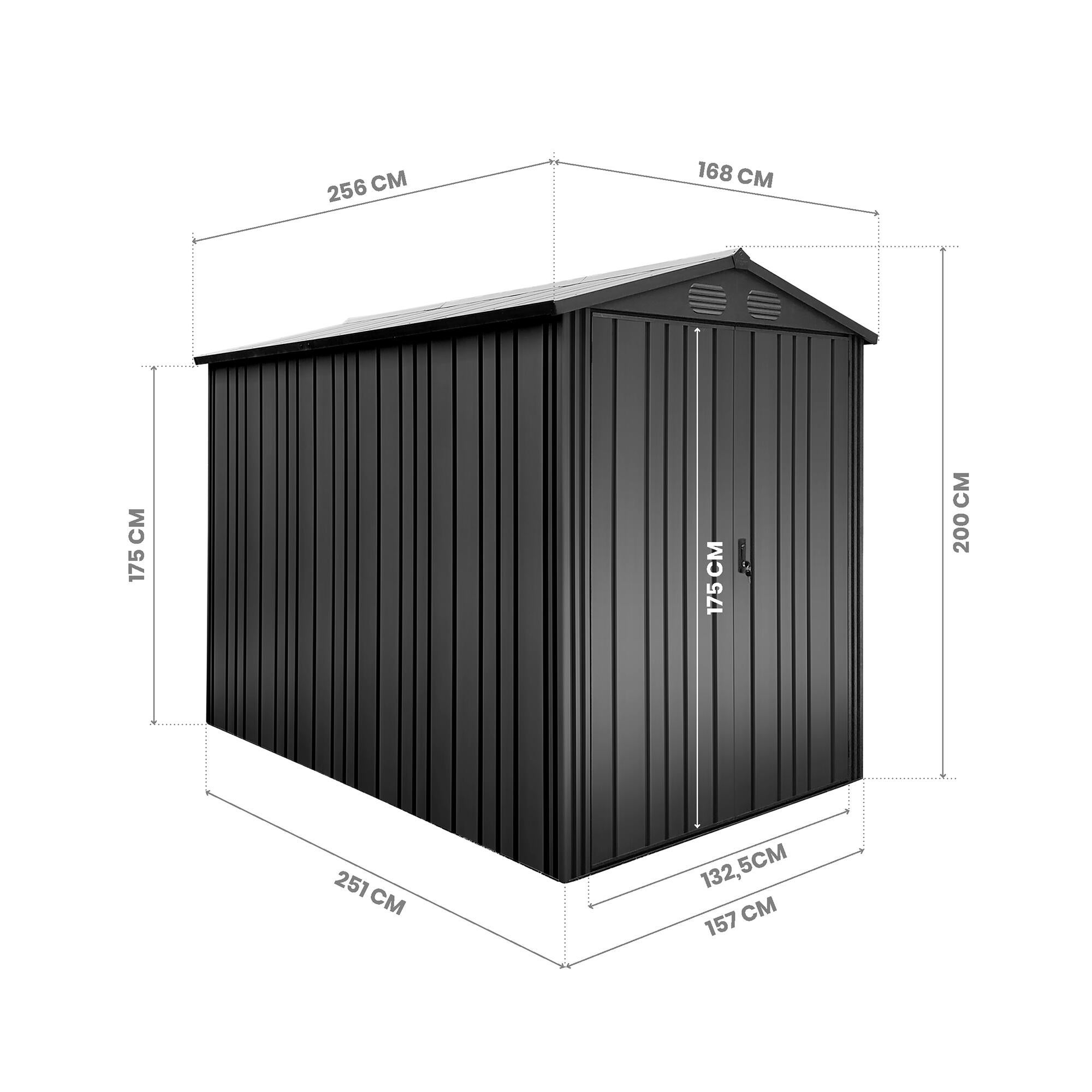 Caseta de metal Pioneer Y50 de 168x200x256 cm y 4.3 m2 con 0.6 mm espesor y doble puerta abatible HOGGAR - 2