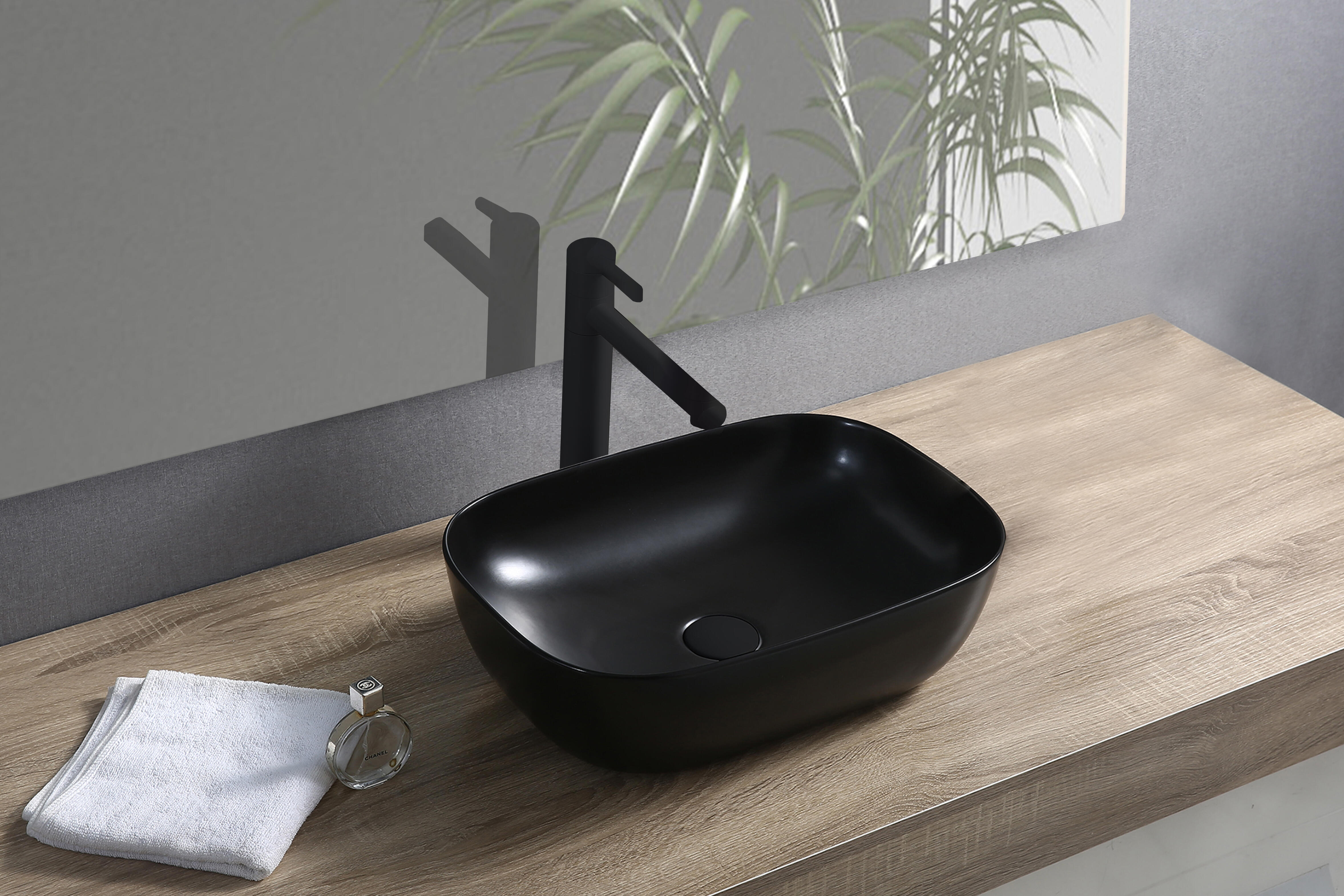 Lavabo de sobreponer mónaco negro 46x14x34 cm