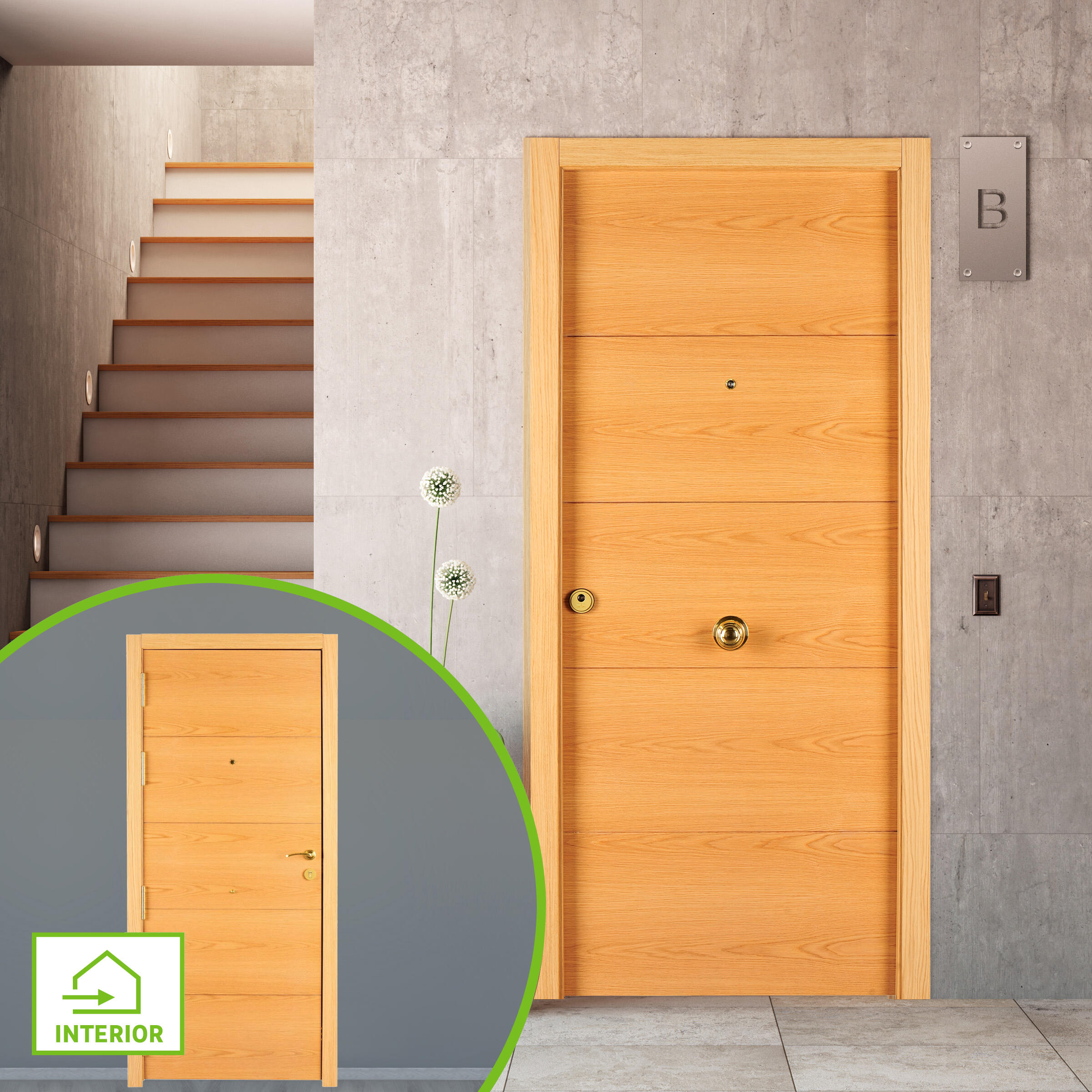 Puerta de entrada blindada serie 3p fresado roble / interior fresada viena roble apertura derecha 205x86cm