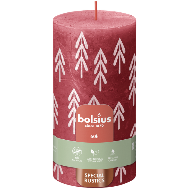 Świeca pieńkowa Rustic świąteczna czerwona wys. 13 cm Bolsius