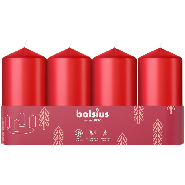 Świeca pieńkowa 4 szt. czerwona wys. 10 cm Bolsius