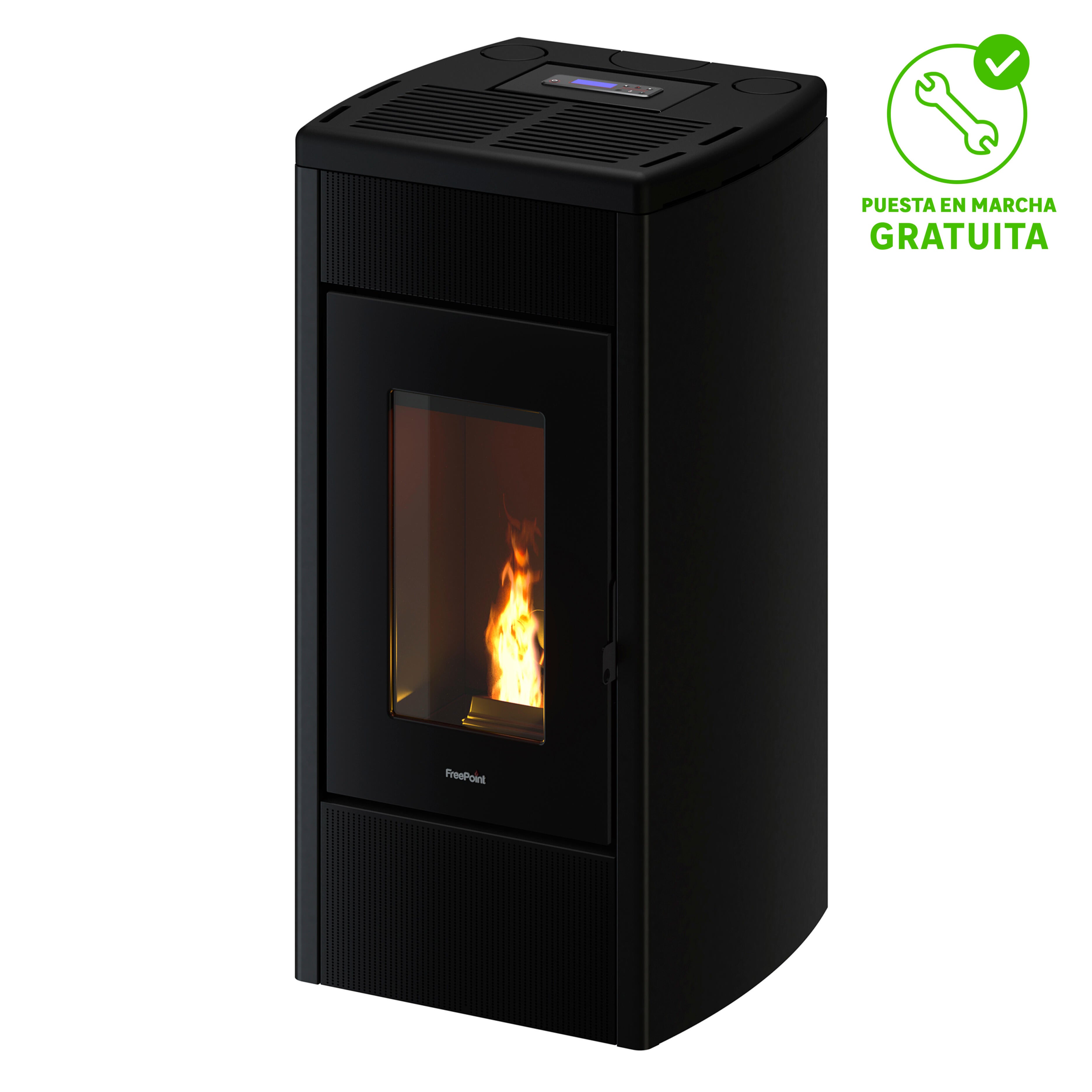 Estufa de pellet canalizable freepoint duke wifi 14 kw negra