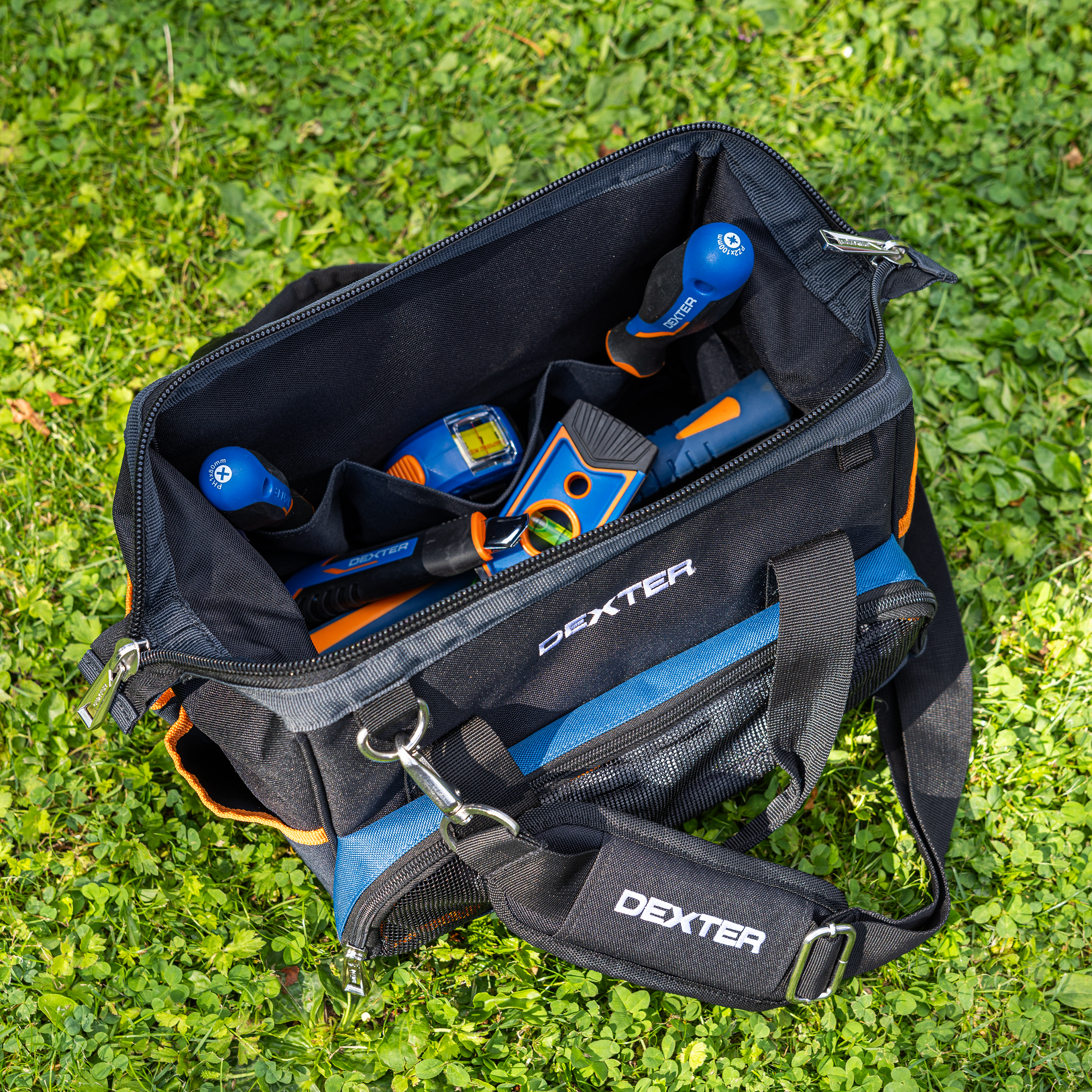 Bolsa para herramientas con correa DEXTER - 14 litros de capacidad y bolsillos - 7