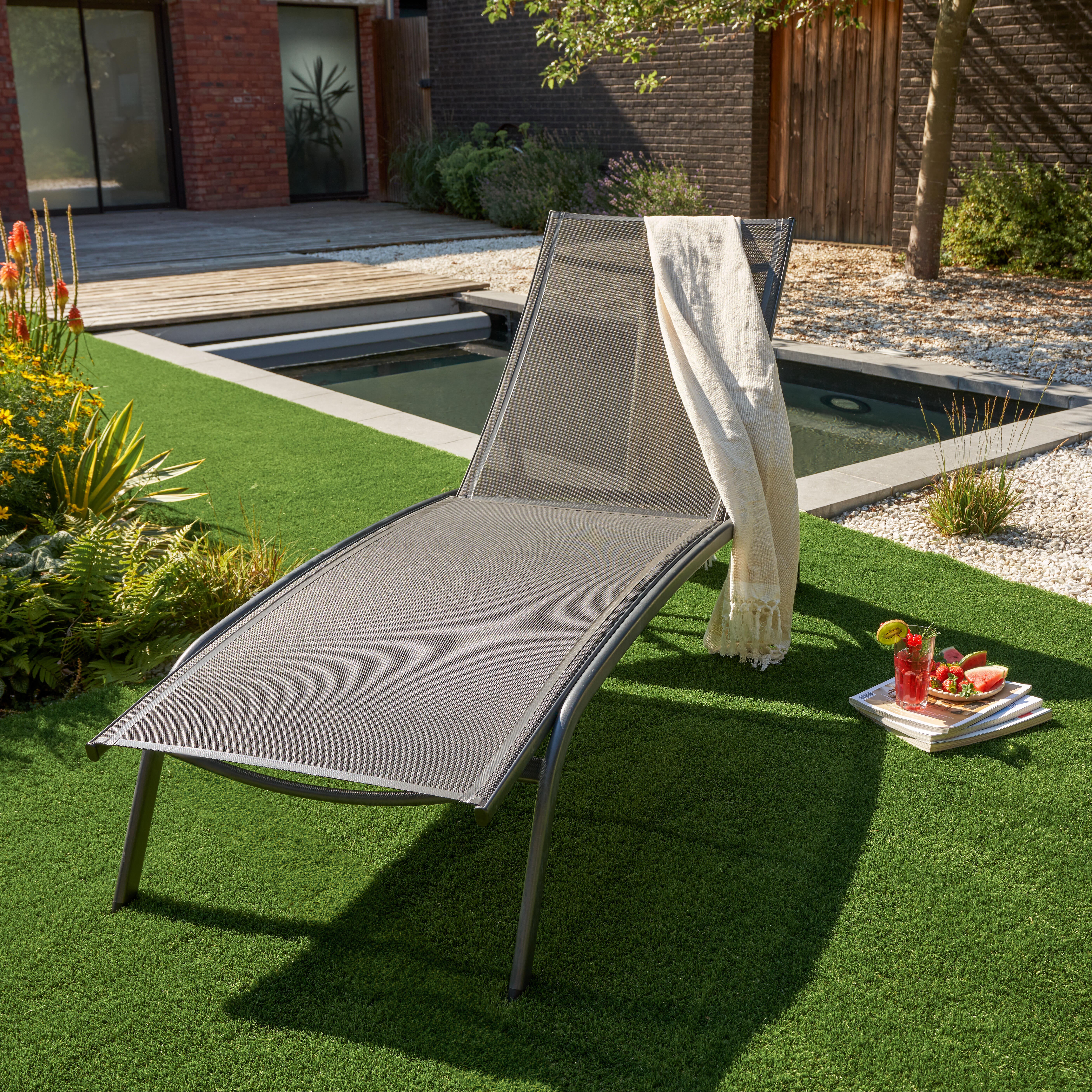 Lettino senza cuscino in acciaio grigio e seduta grigio - 2