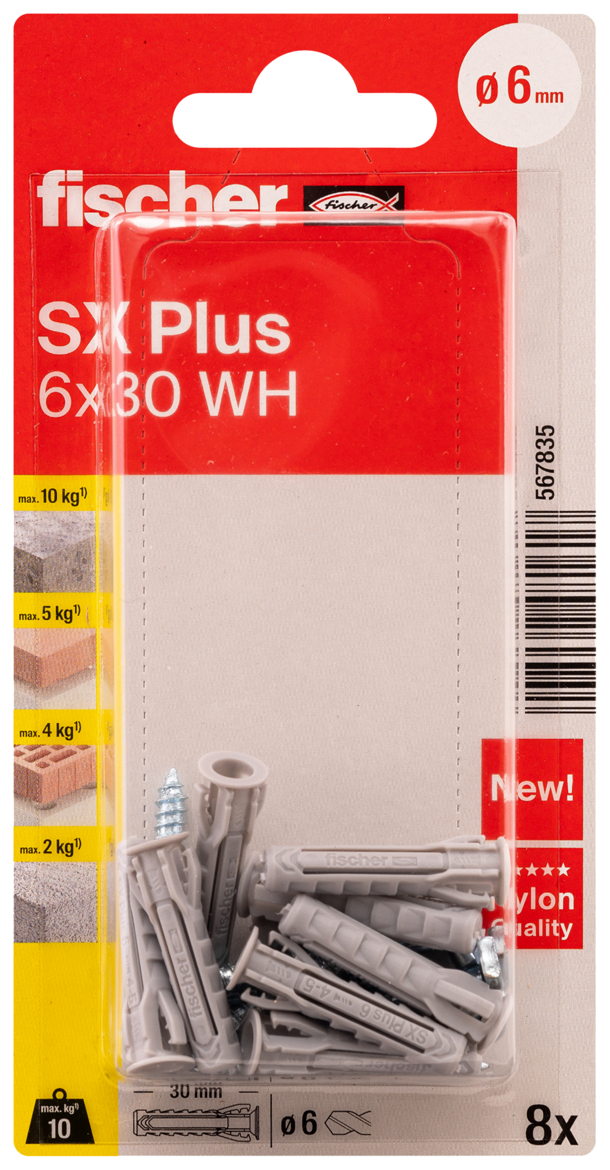 Kołek do pustaków SX Plus 6x30 mm dybel z hakiem