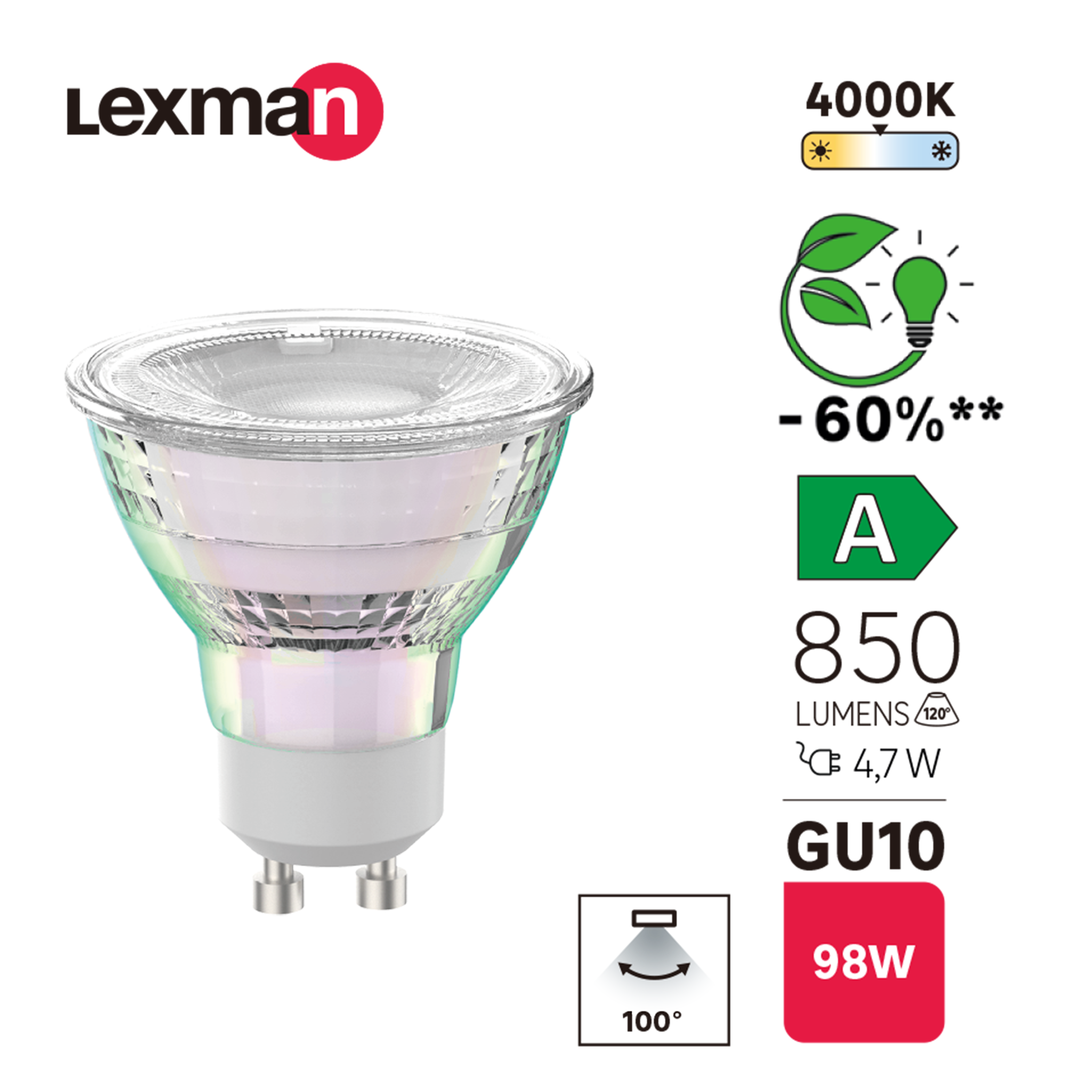 Żarówka LED GU10 4,7 W 850 lm Neutralna biel Lexman - 4