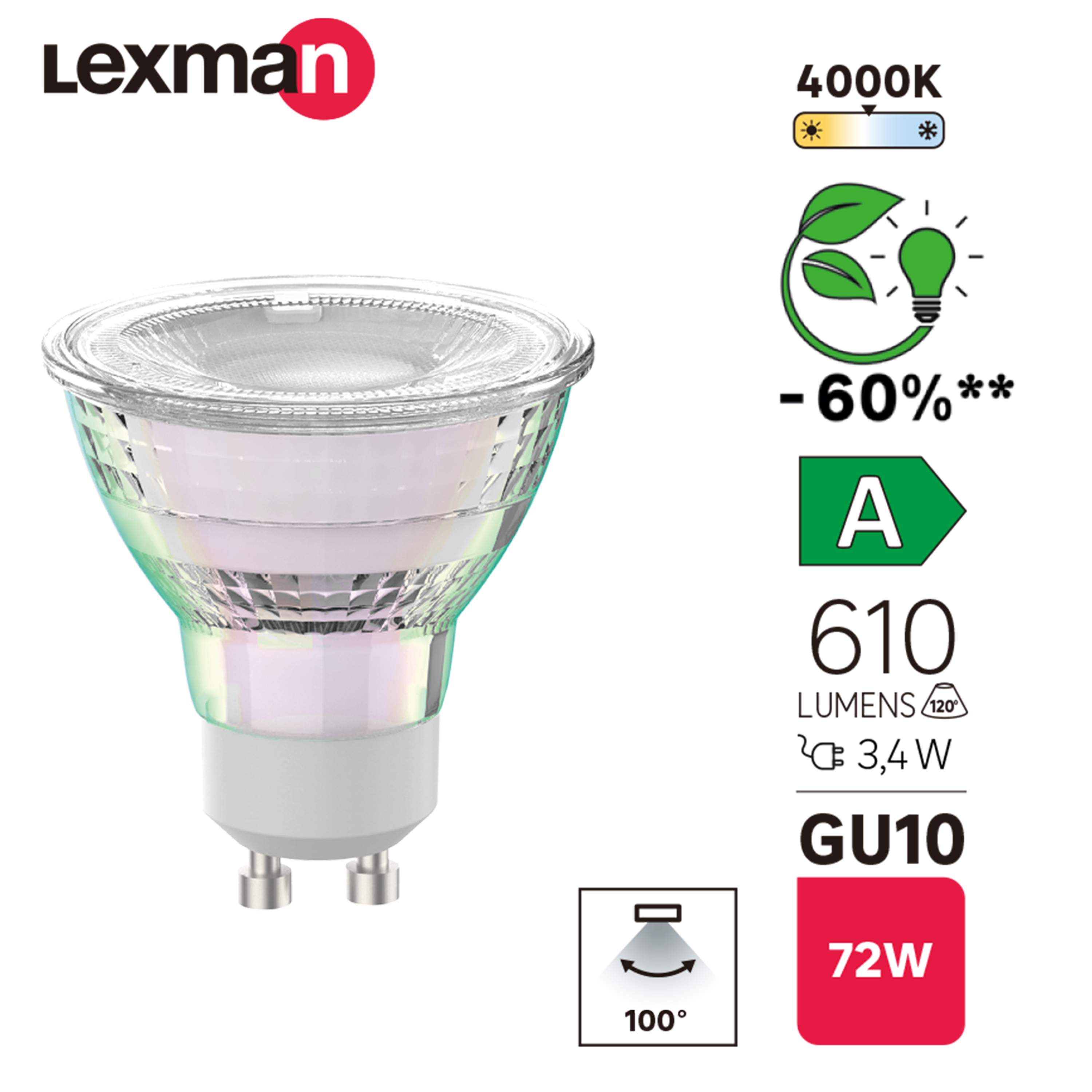 Żarówka LED GU10 3,4 W 610 lm Zimna biel Lexman - 4
