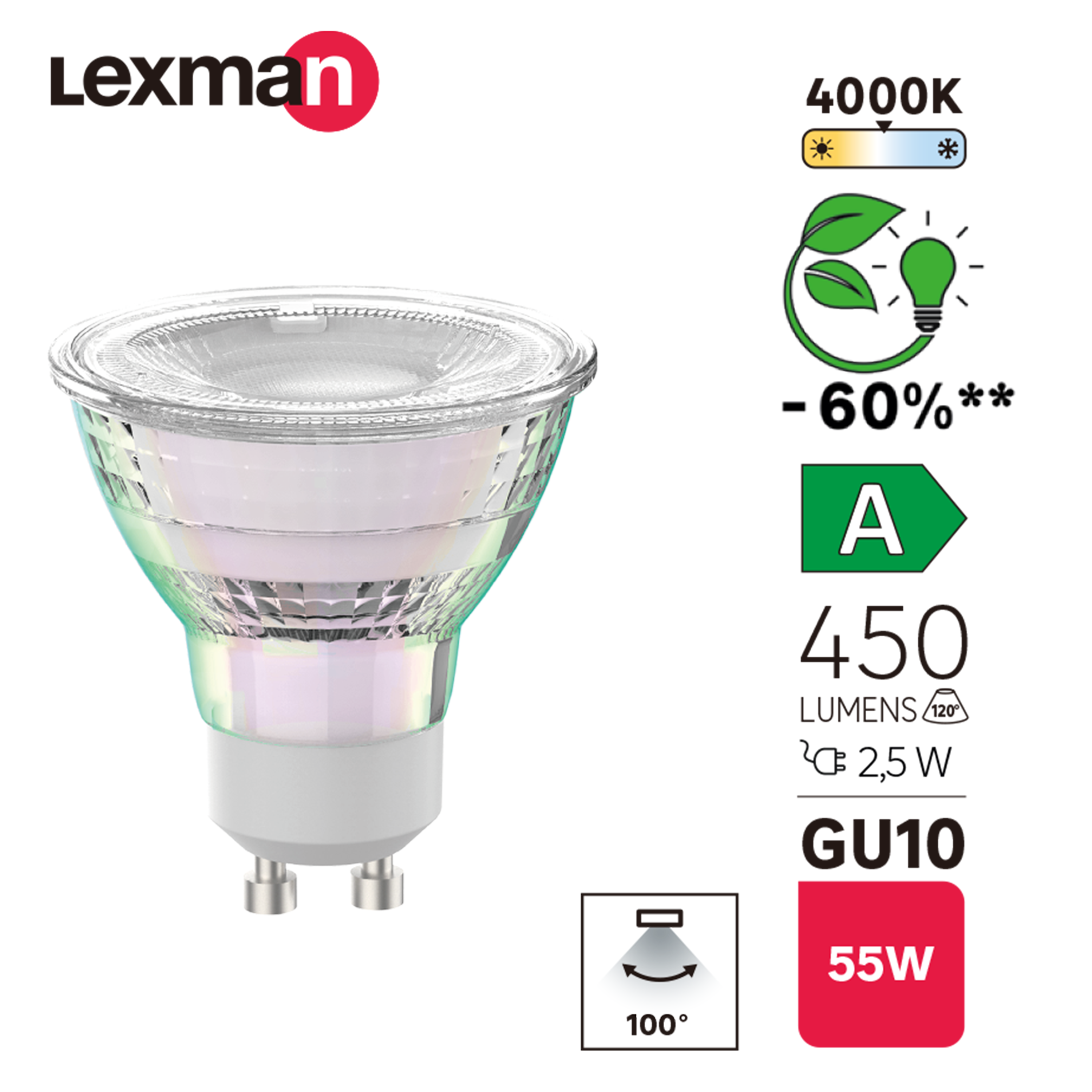 Żarówka LED GU10 2,5 W 450 lm Neutralna biel Lexman - 6