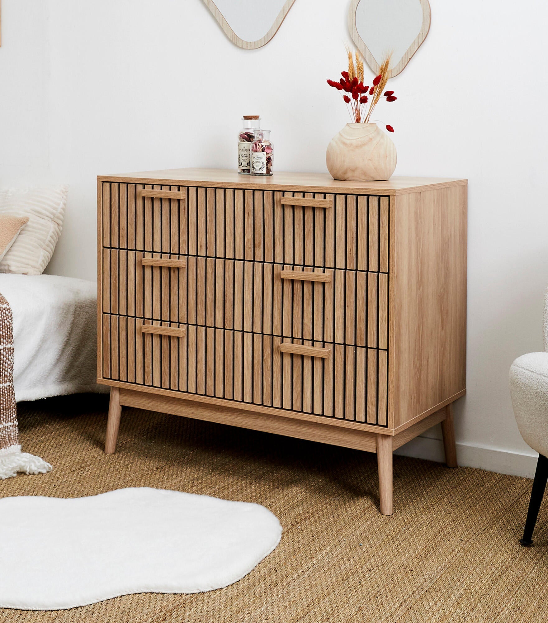 Cómoda Klaus com 3 gavetas castanho 90x49x79cm - 4