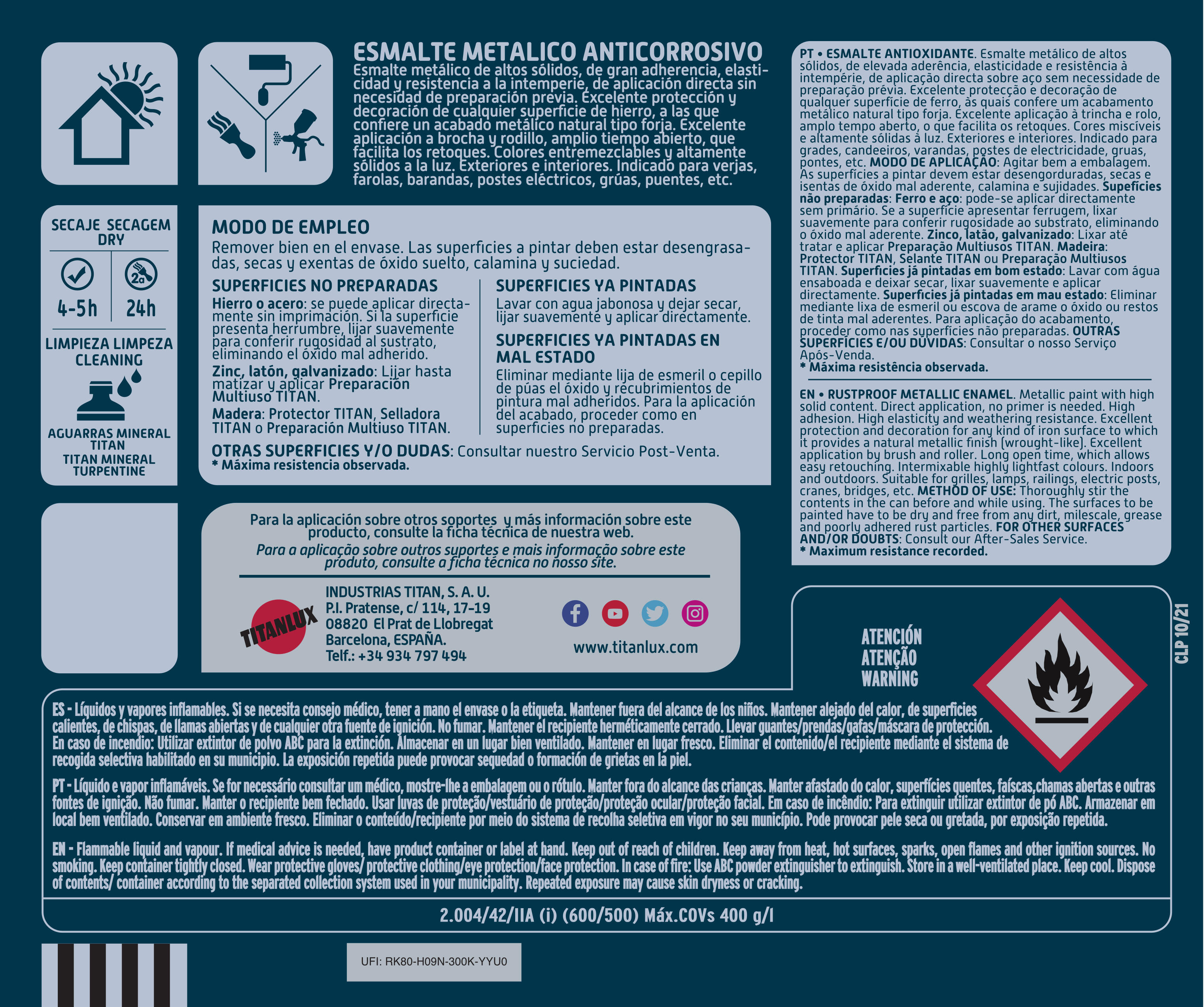 Pintura exterior color negro para hierro, reja, ventana, persiana OXIRON metalizado 750ml al disolvente aplicación directa sobre el óxido - 8