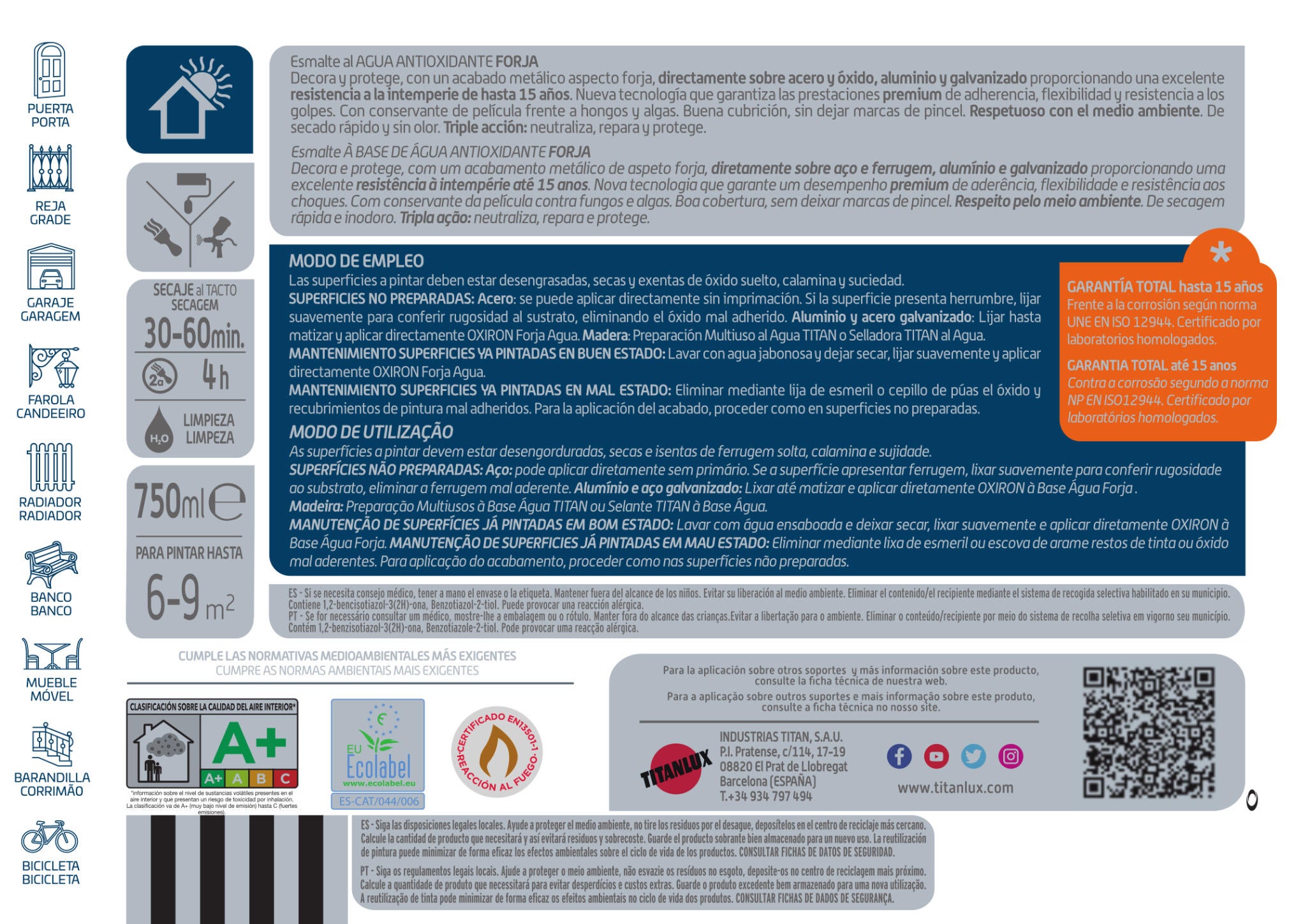 Pintura exterior color negro para acero, aluminio, galvanizado, mobiliario de jardín OXIRON brillante 750ML base agua aplicación directa sobre el óxido - 9