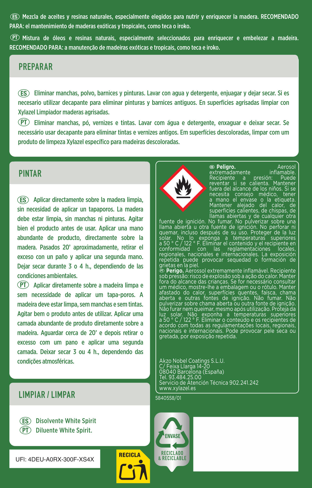 Aceite de teca color teca para mobiliario XYLAZEL satinado 750 ml disolvente - 7