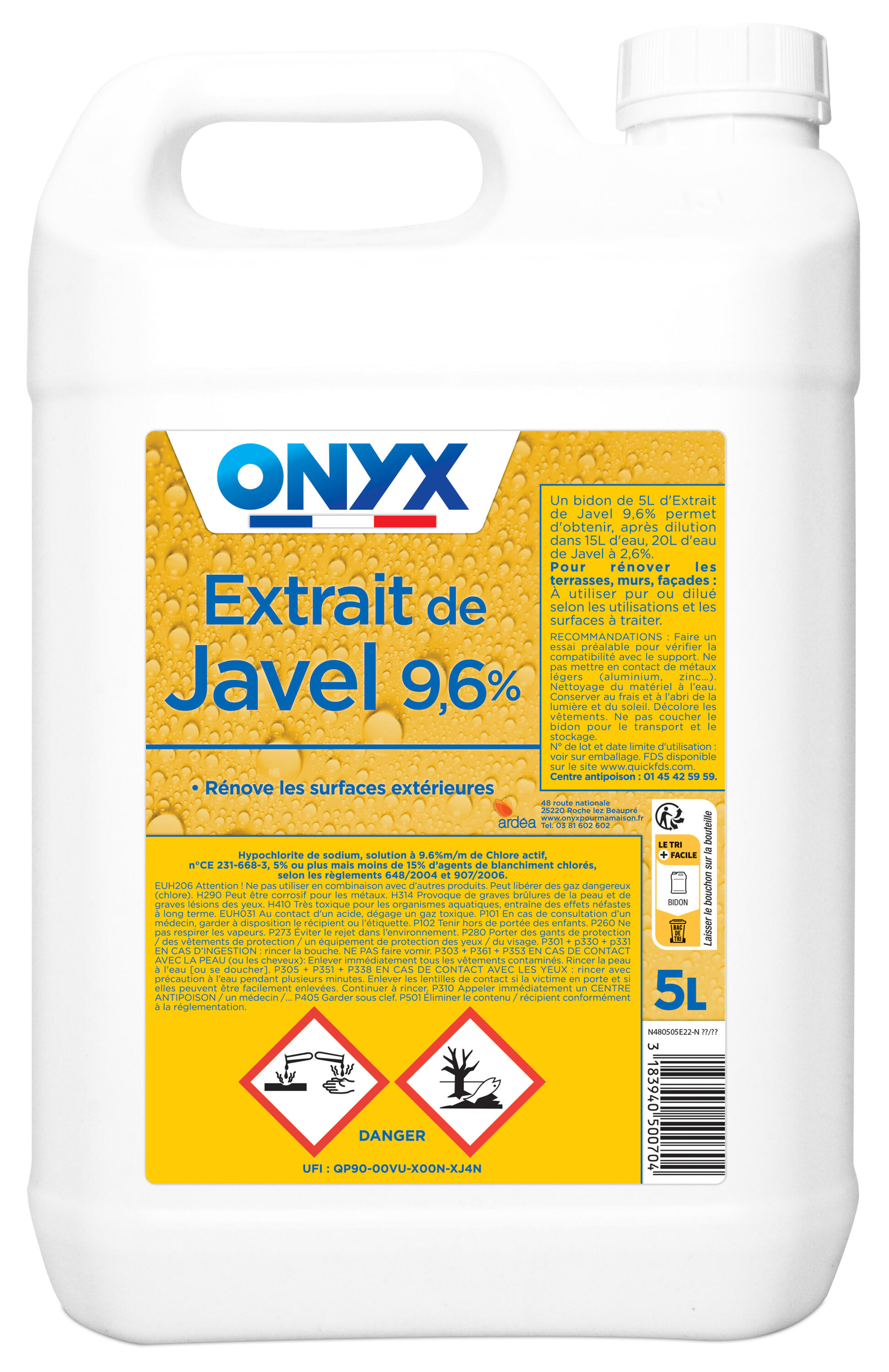 Extrait de javel 9,6° 5 L - ONYX - 2