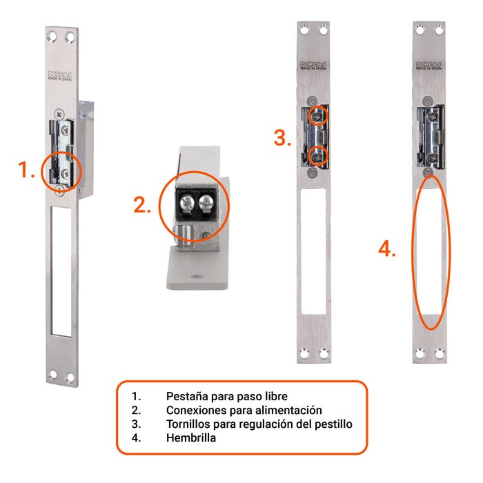 Cerradura eléct. reversible DORCAS DR-99NDF-TOP/YMX escudo largo