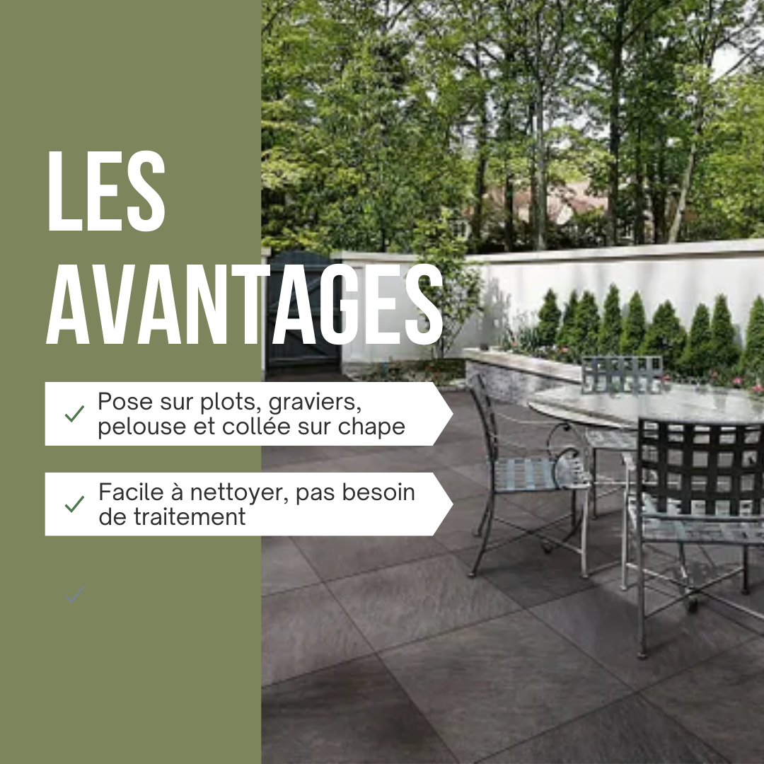 Lot 2 dalles grès cérame SIENA, gris foncé, L.60 x l.60 cm x Ep.20mm - 2