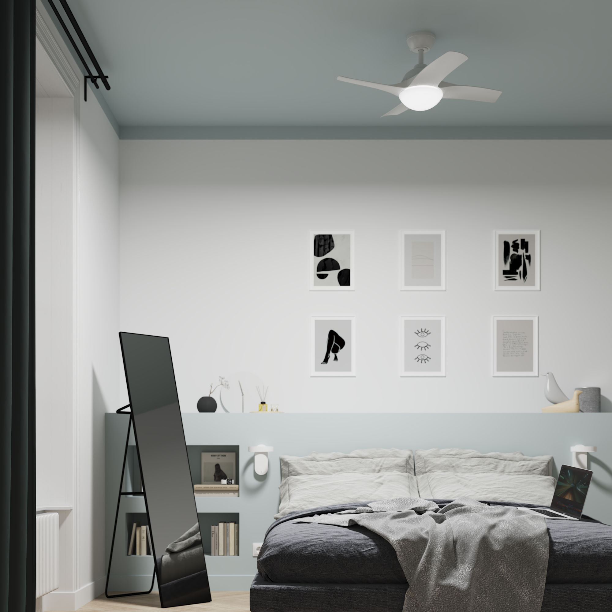 Ventilador de techo con luz E27 AC con mando INSPIRE Siroco blanco ø91 cm - 4