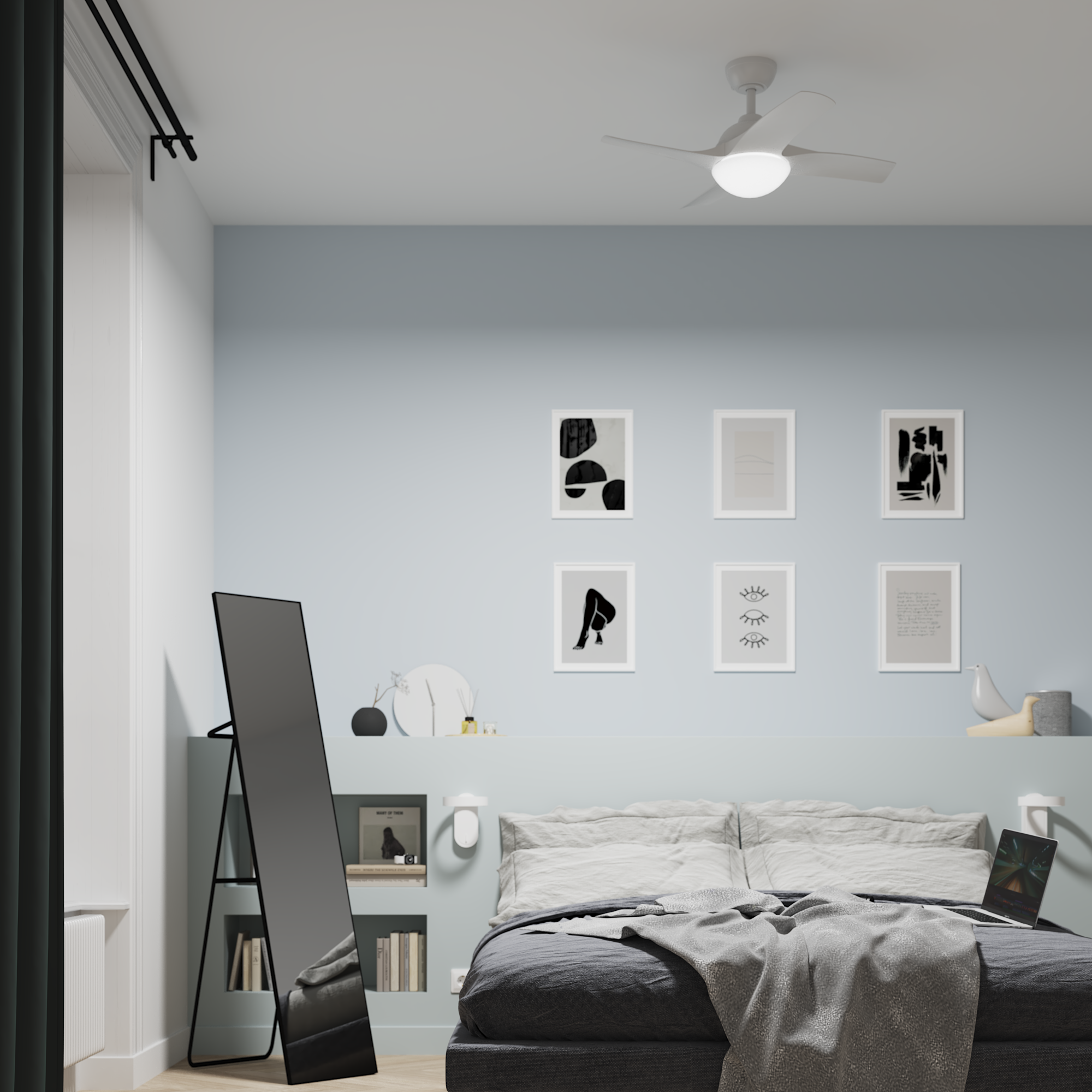 Ventilador de techo con luz E27 AC con mando INSPIRE Siroco blanco ø91 cm - 2