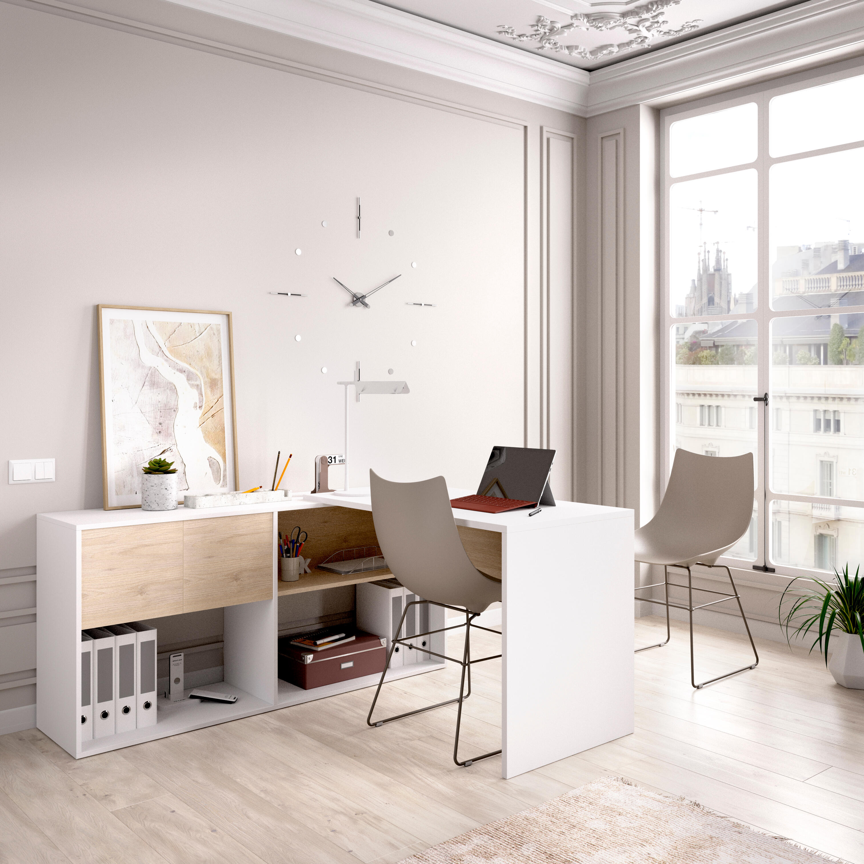 Escritorio de madera flexo 74x141 cm blanco/natural